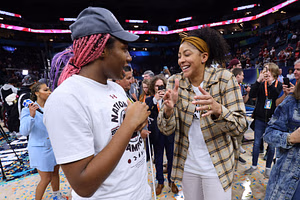 "Caitlin Clark be a guest in because of AB" - WNBA fans thrilled as Aliyah Boston & Candace Parker set to co-host new podcast