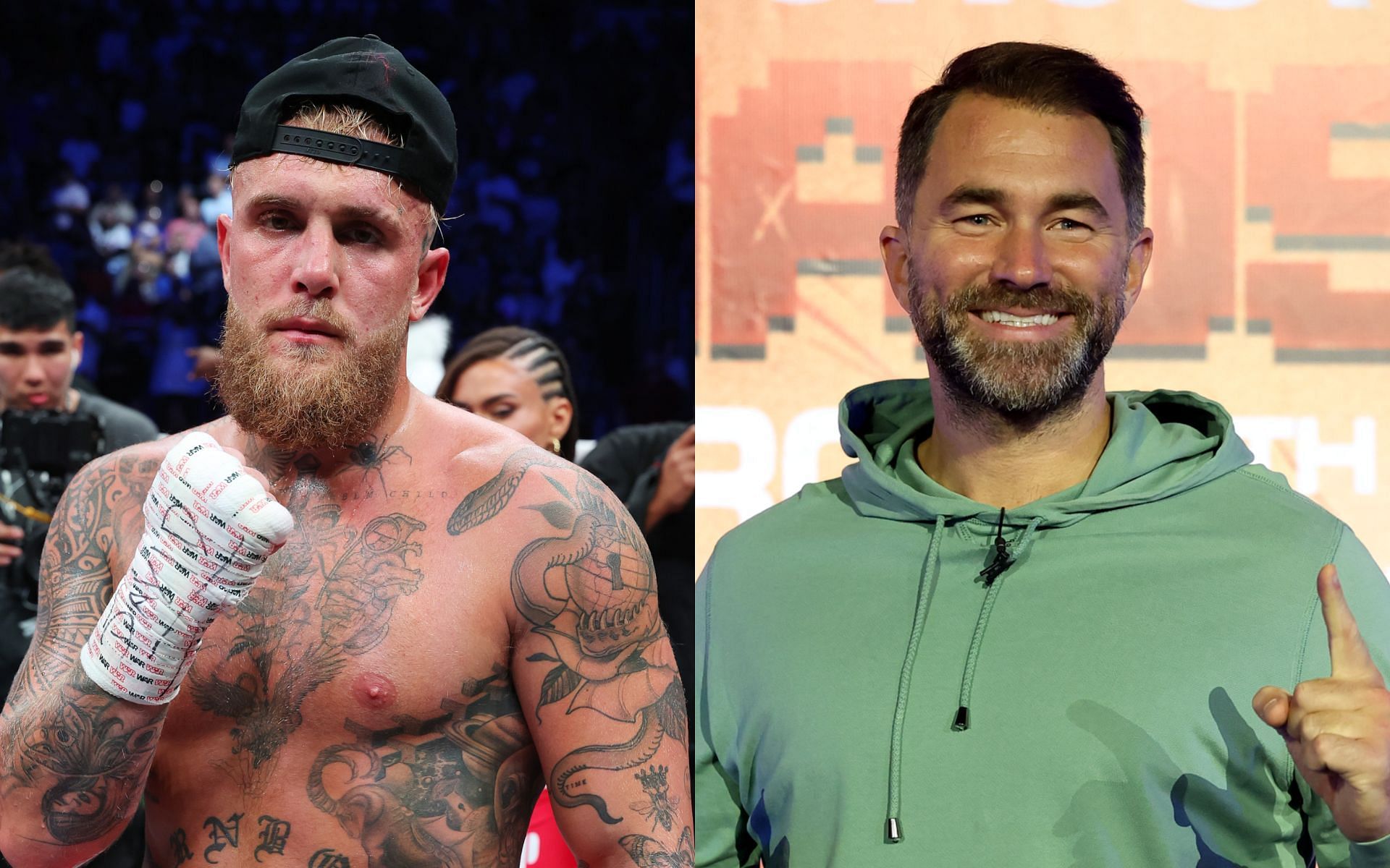 Eddie Hearn (right) talks Jake Paul