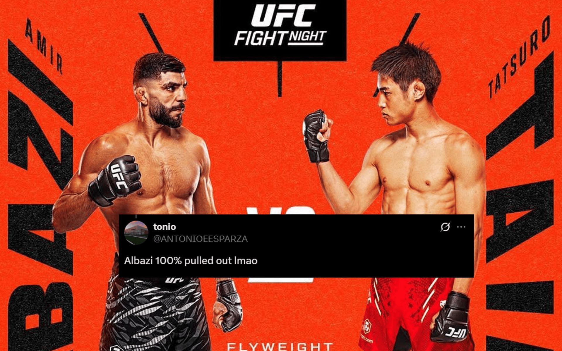 Fans react to Amir Albazi vs. Tatsuro Taira reportedly being called off. [Image courtesy: @amiralbazi on Instagram]