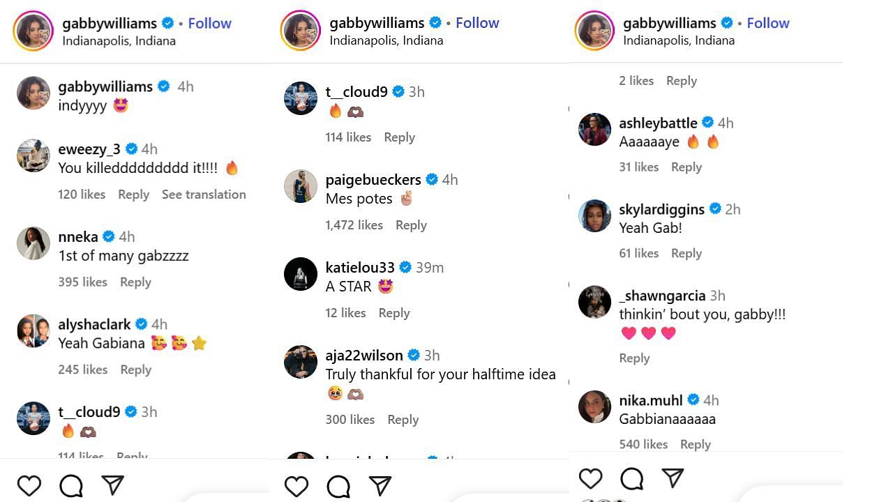 WNBA players react to Gabby Williams&#039; post All-Star game photos on Instagram.