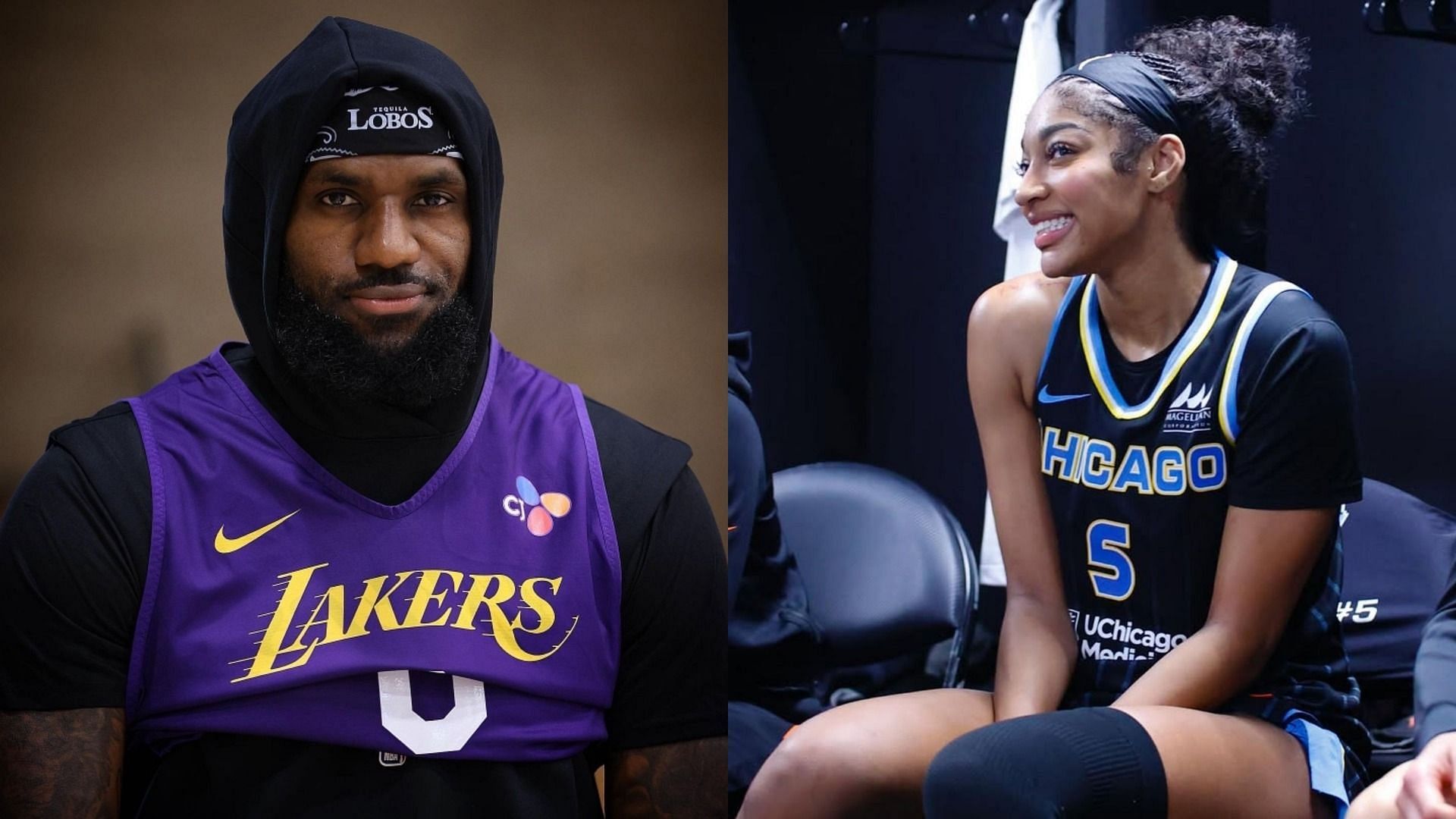 An image of LeBron James and Angel Reese side by side