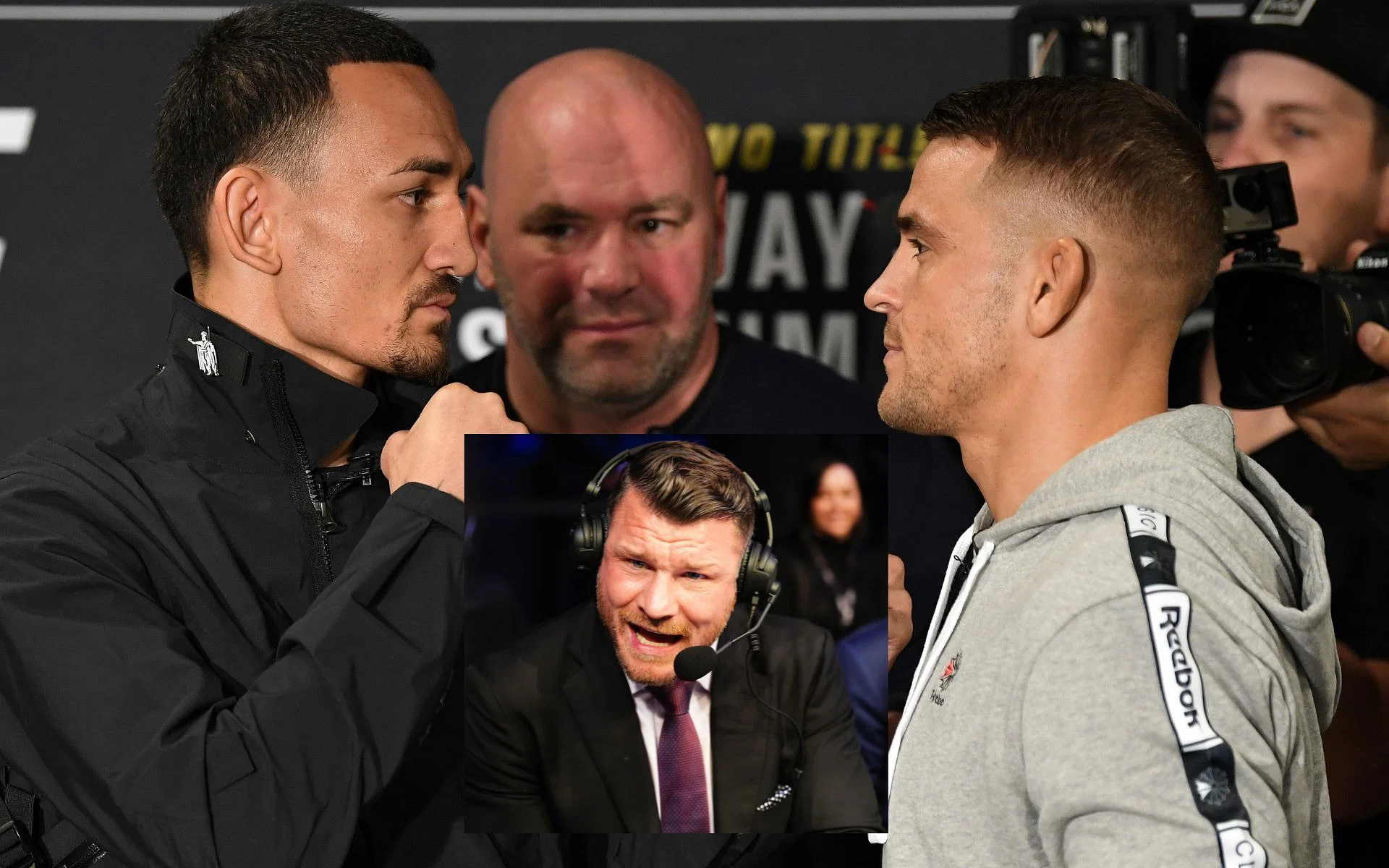 Michael Bisping (inset) previews upcoming clash between Max Holloway (left) and Dustin Poirier (right). [Images courtesy: Getty]