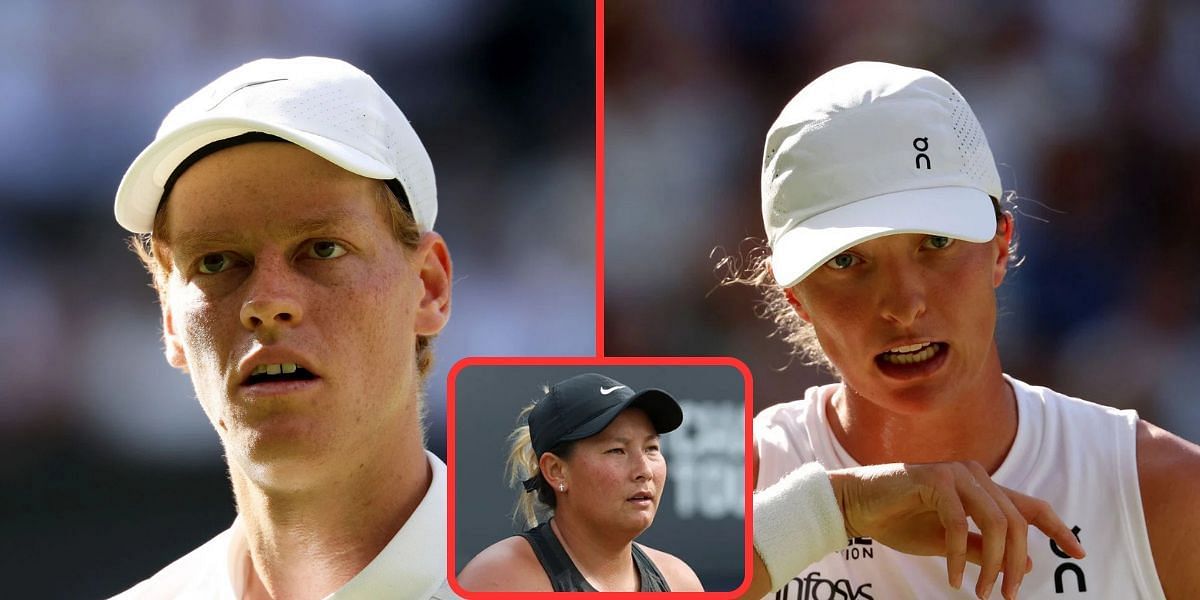 Jannik Sinner (left), Iga Swiatek (right), Tara Moore (bottom center), Sources: Getty
