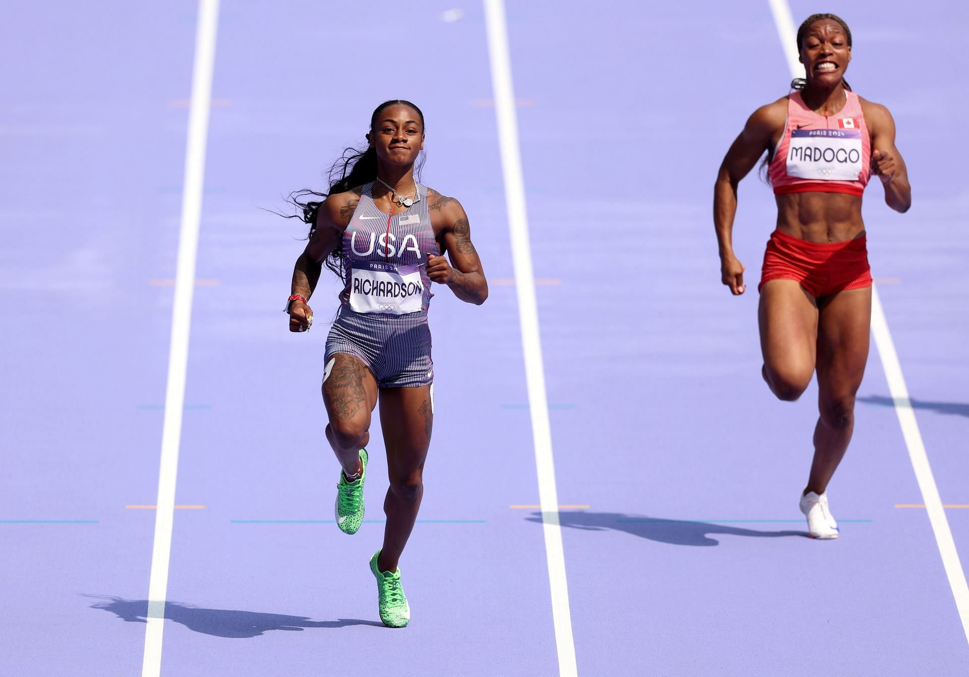 Sha&#039;Carri Richardson competes in Athletics - Olympic Games Paris 2024: Day 7 - Source: Getty