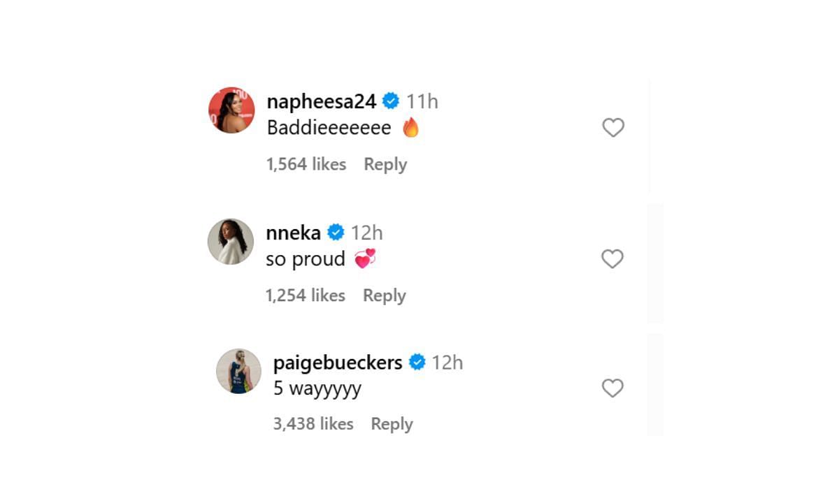 Napheesa Collier, Nneka Ogwumike and Paige Bueckers react to Angel Reese&#039;s post (Source: Instagram/Angel Reese)