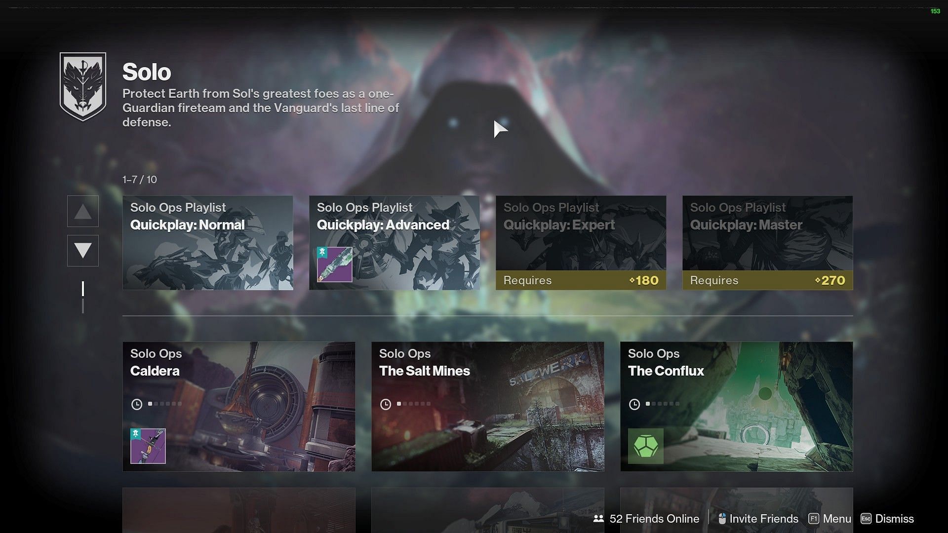 Solo Ops screen in Destiny 2 (Image via Bungie)