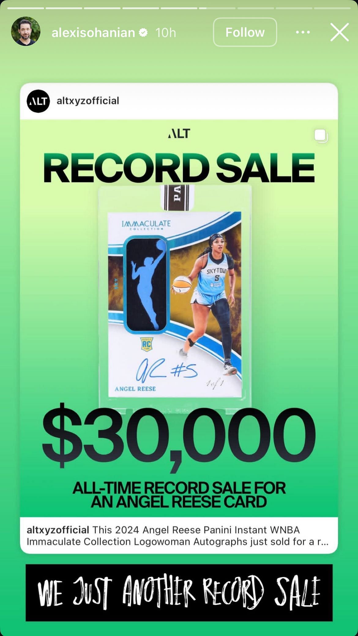 Serena Williams&rsquo; husband, Alexis Ohanian reacted to Angel Reese&rsquo;s record card auction sale/Instagram @alexisohanian