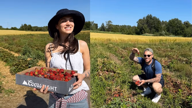 In Photos: Leafs' Max Domi and girlfriend Estelle go strawberry-picking in Ontario farm during offseason