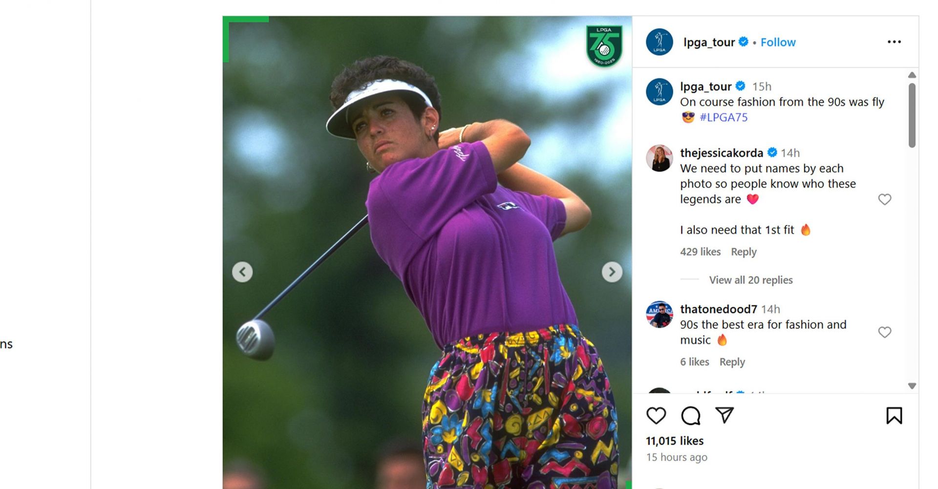 Jessica Korda reacted to 90s LPGA golfers&rsquo; on-course fashion/@lpga_tour