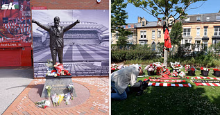 Liverpool fans lay flowers outside Anfield to pay tribute after Diogo Jota's tragic death in car accident