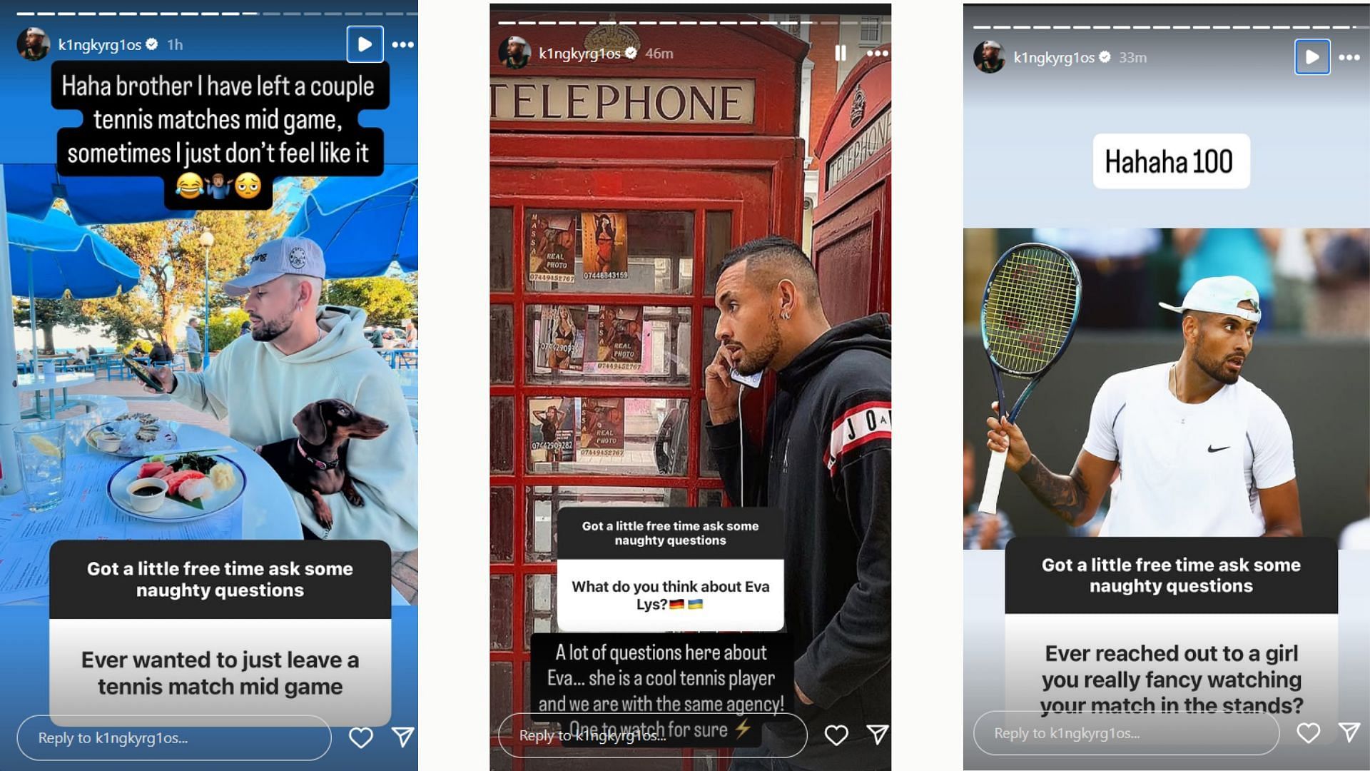 Nick Kyrgios&#039; Instagram Stories | Instagram @k1ngkyrg1os