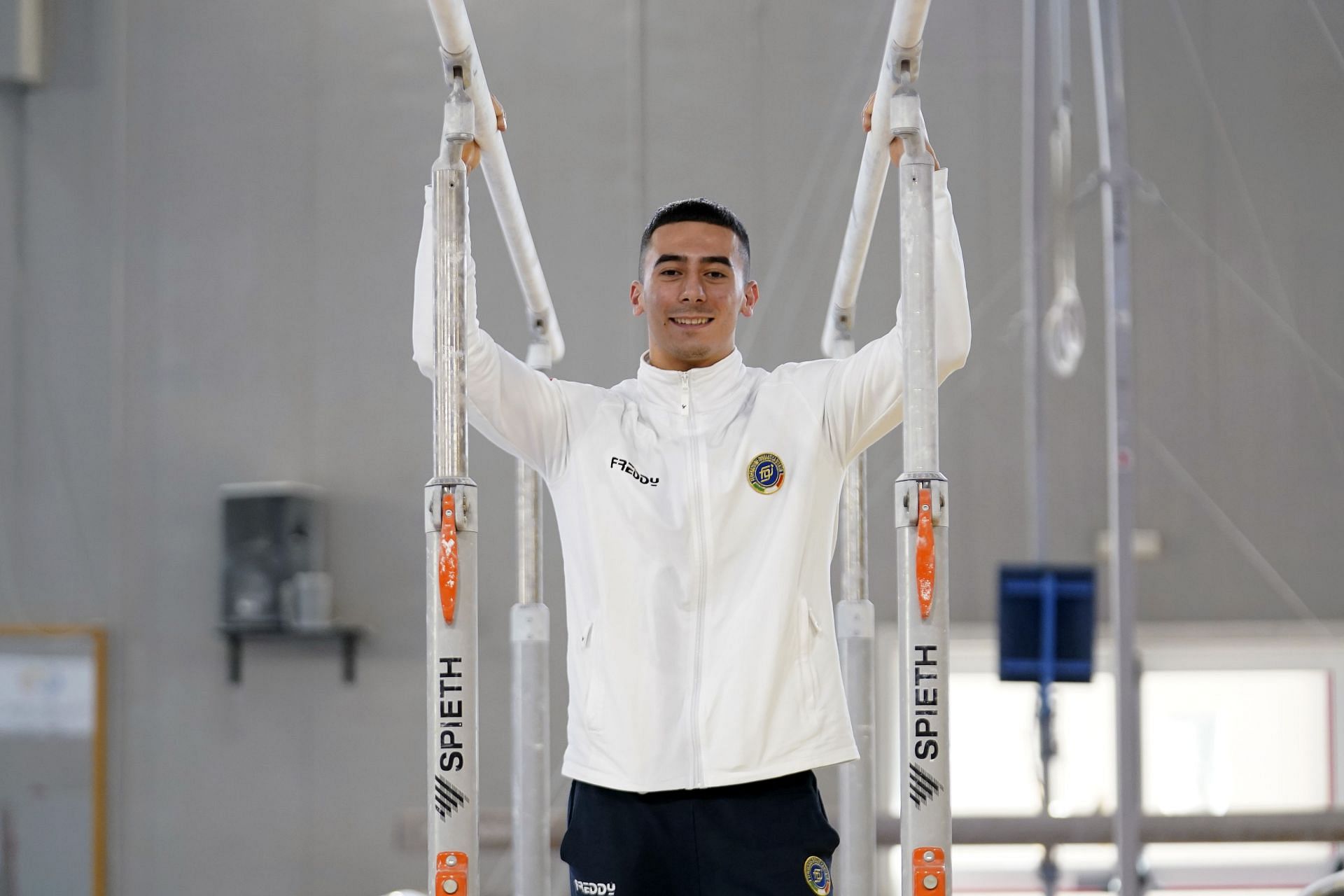 Lorenzo Bonicelli of Italy poses during the Italian team&#039;s 2024 European Artistic Gymnastics Championships press preview in Milan, Italy. (Photo by Getty Images)