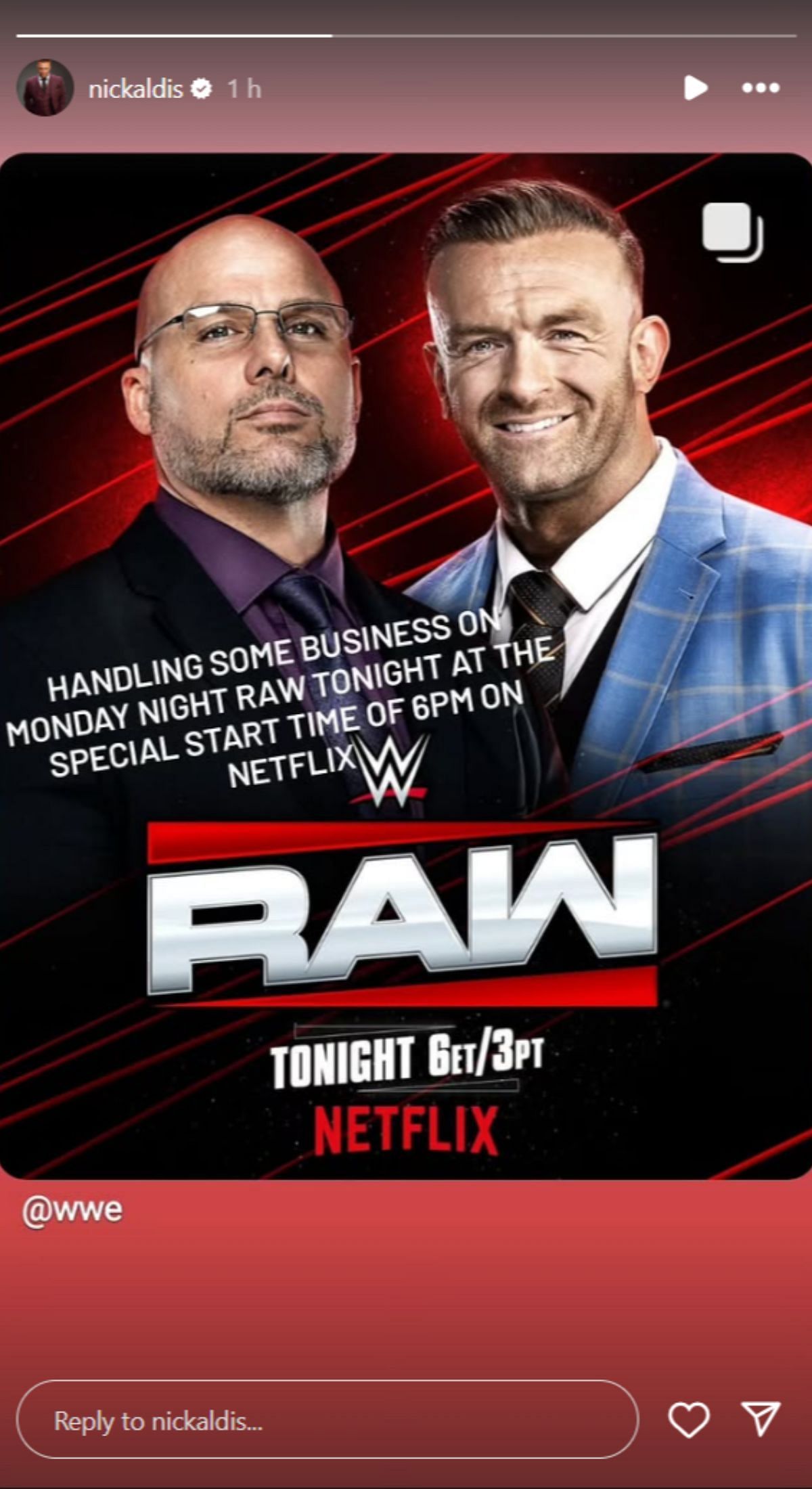 Nick Aldis shares a message before Raw (credits: Instagram GM Story)