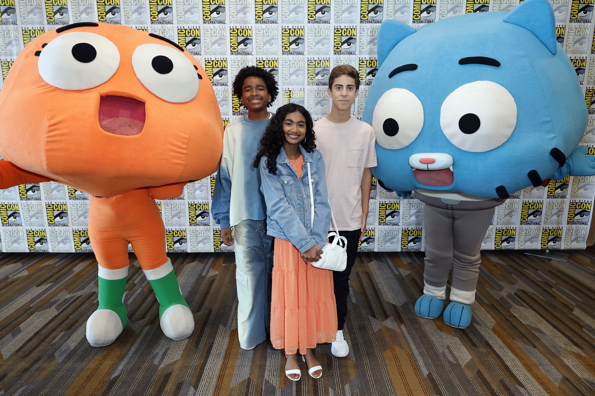 (L-R) Hero Hunter, Kinza Syed Khan and Alkaio Thiele attend The Wonderfully Weird World Of Gumball during 2025 Comic-Con International: San Diego at Hilton Bayfront on July 26, 2025 in San Diego, California. (Image via Getty)