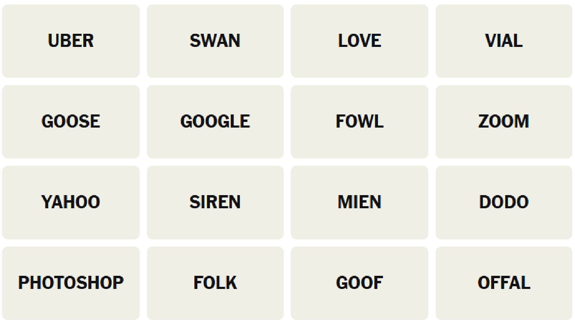 All words in today&#039;s New York Times Connections puzzle (Image via The New York Times)