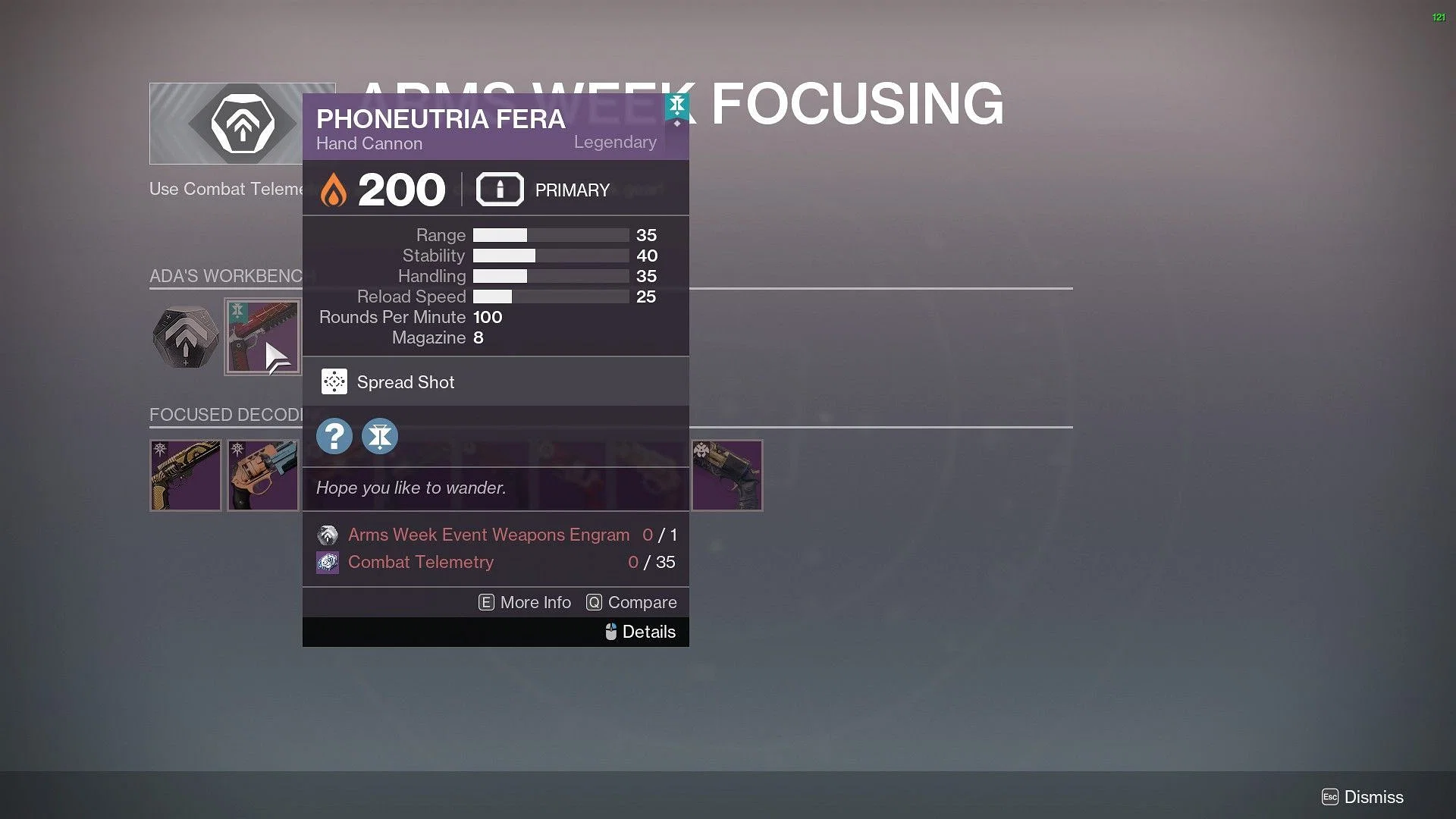 Arms Week weapons focusing cost (Image via Bungie)