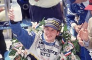 Jacques Villeneuve celebrates after winning the 1995 Indy 500 - Source: Getty