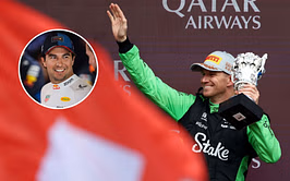 Sergio Perez leaves a message for Nico Hulkenberg as the German secures his first F1 podium