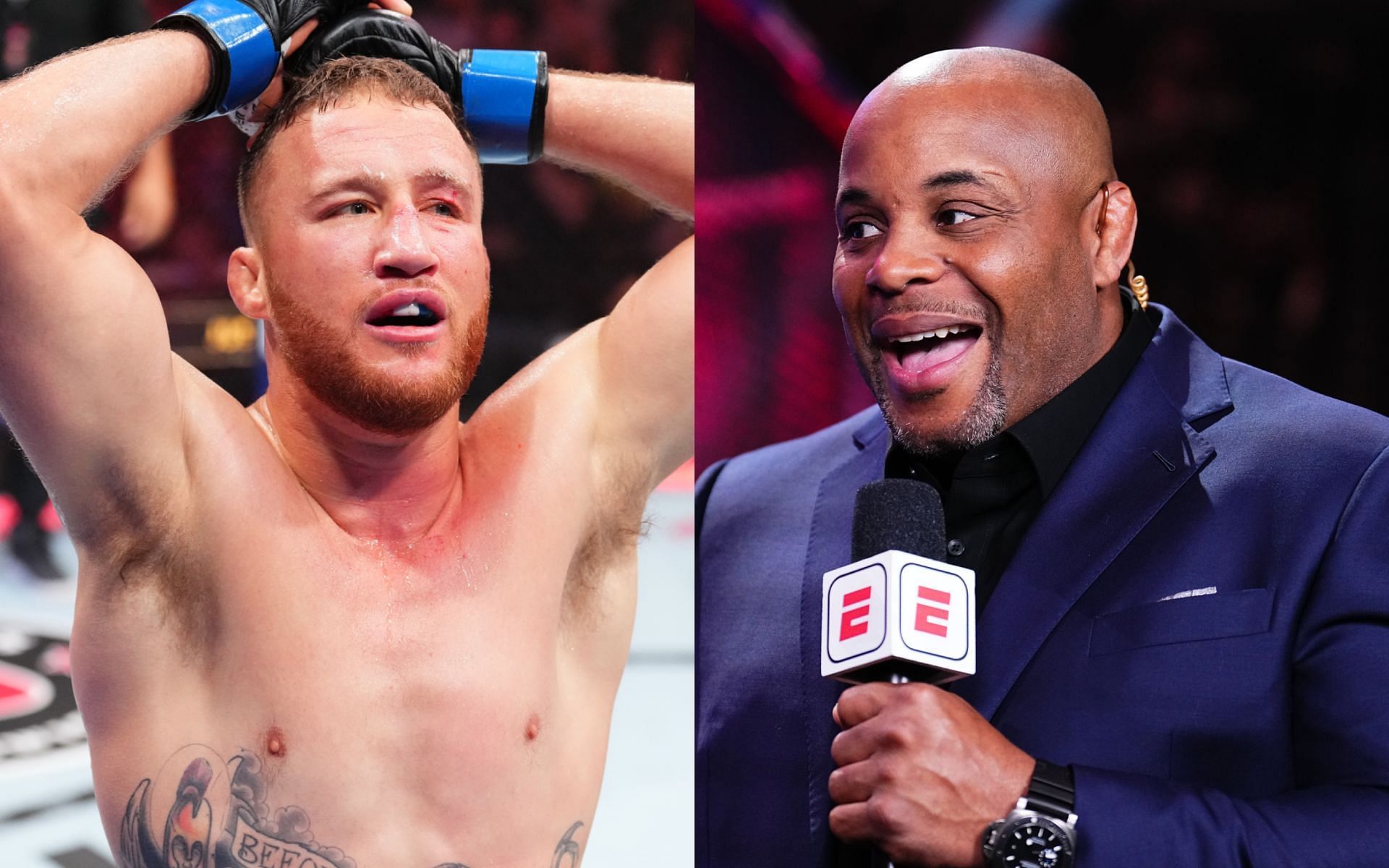 Daniel Cormier (right) discusses Justin Gaethje