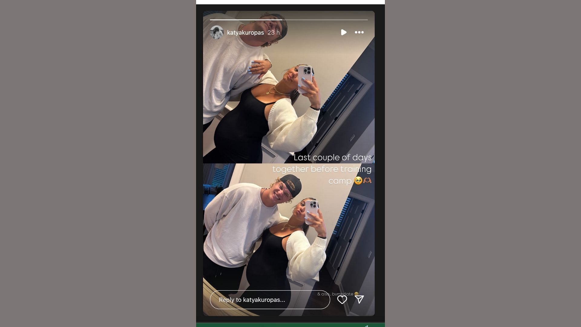 JJ McCarthy&rsquo;s pregnant fianc&eacute;e Katya Kuropas&#039; IG Story (image credit: instagram/katyakuropas)