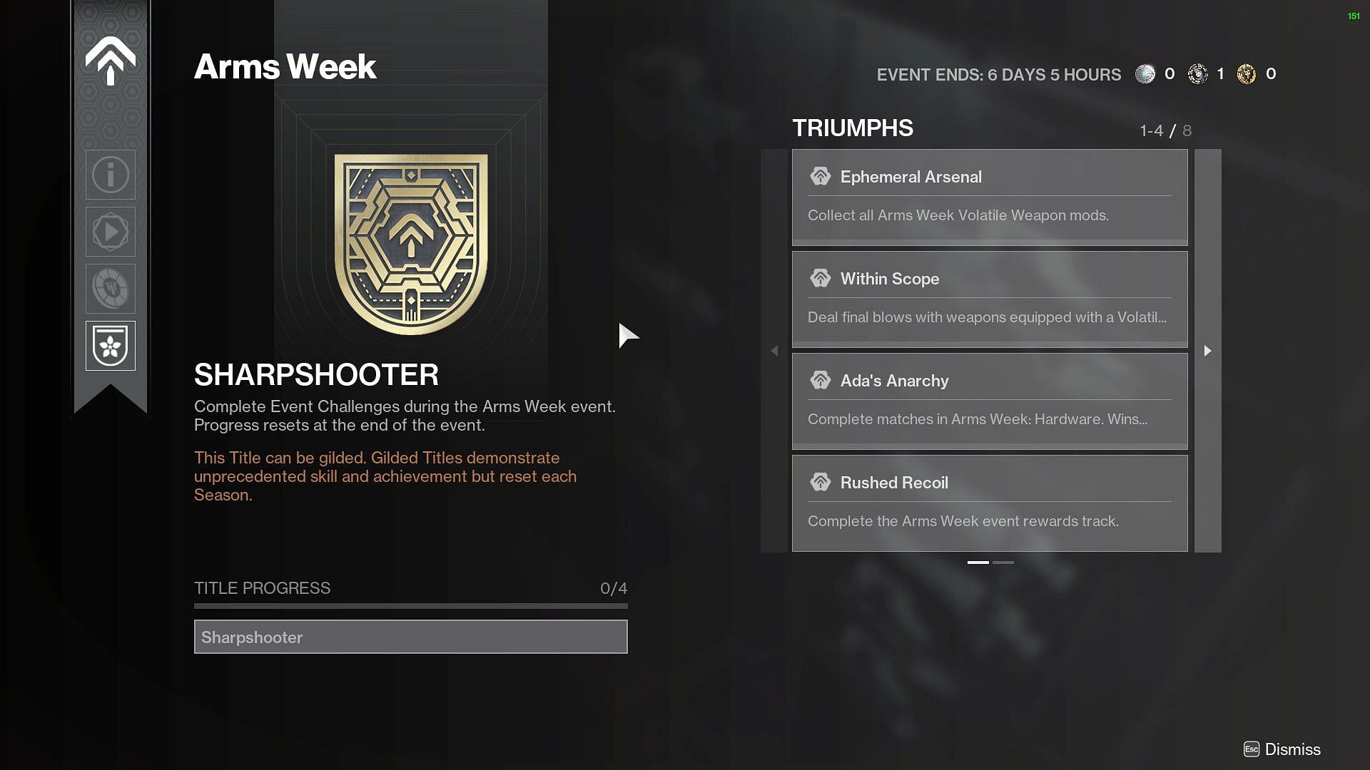 Destiny 2 Sharpshooter Arms Week seal guide: Normal and gilding challenges