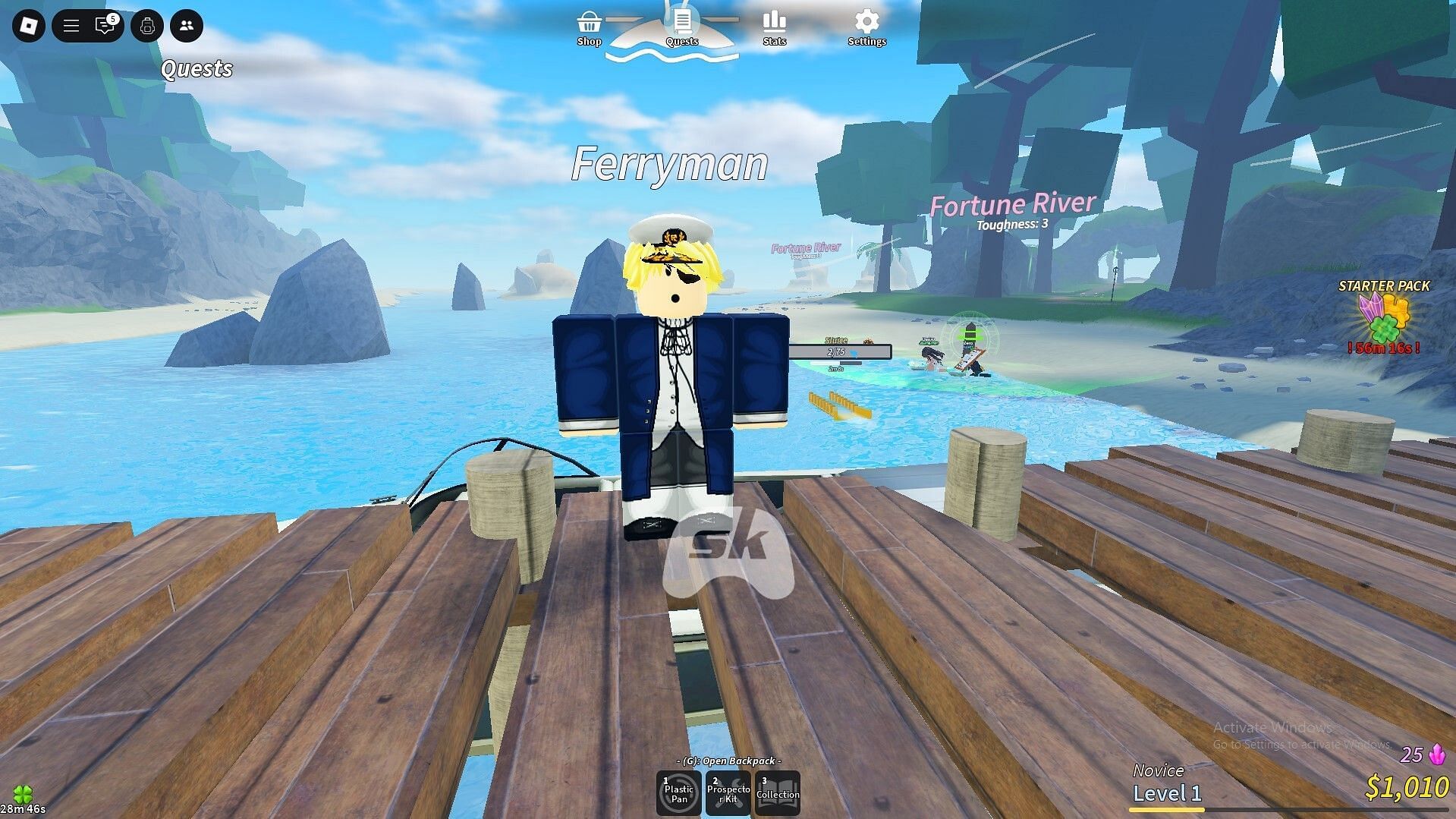 The Ferryman NPC in Prospecting (Image via Sportskeeda Gaming || Roblox)