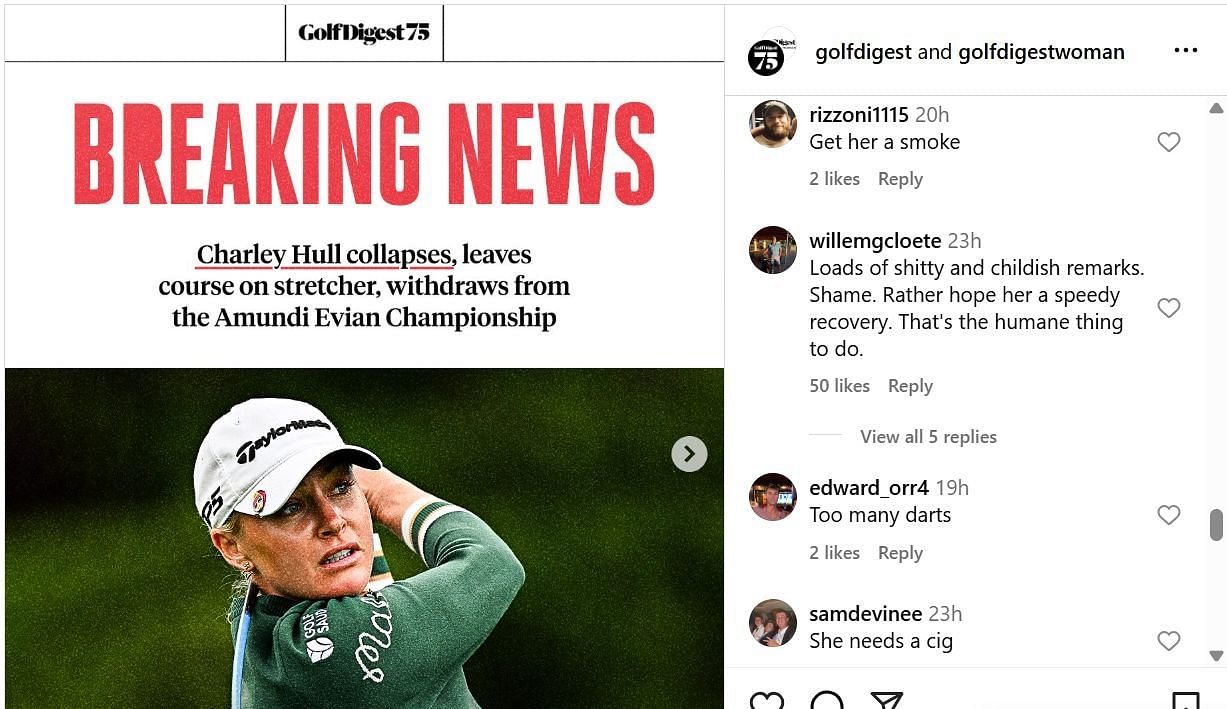 Os fãs comentam sobre o post do Instagram do Golf Digest (empréstimo de imagem: @GolfDigest)