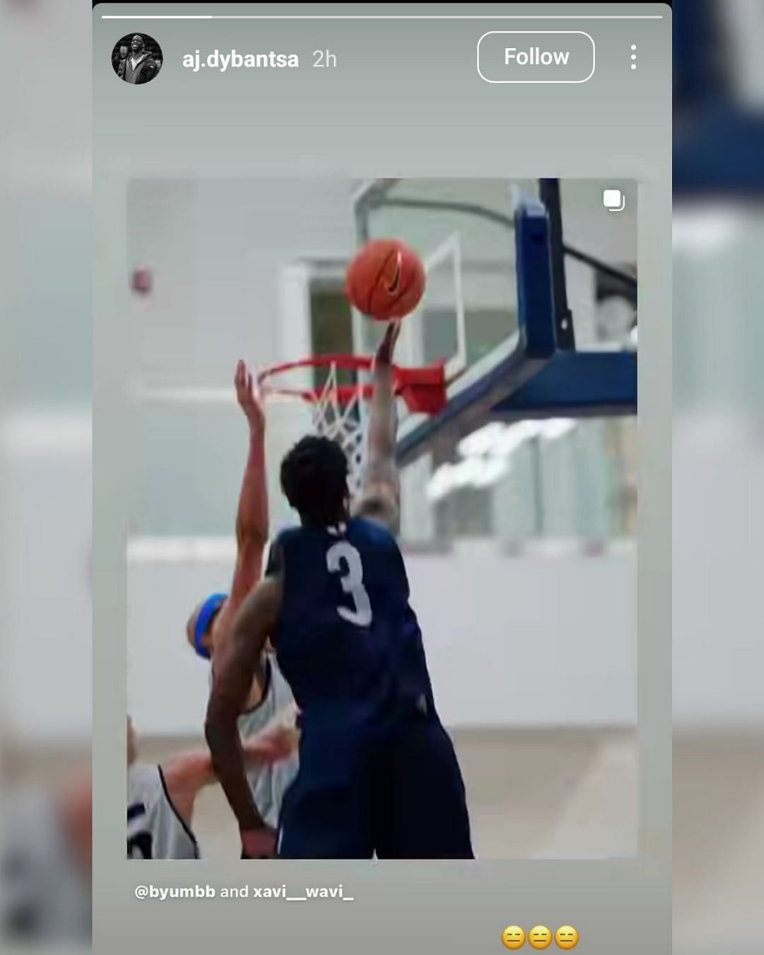 AJ Dybantsa shares his reaction after Xavion Staton blocks his shot during BYU practice session. (Image via Instagram @aj.dybantsa)