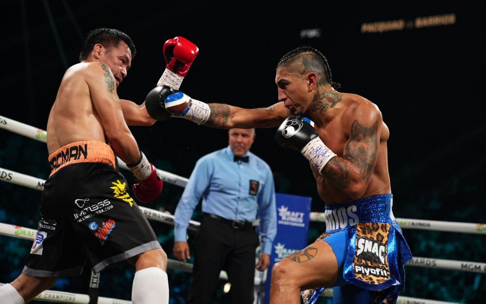Manny Pacquiao (left) took on Mario Barrios (right). [Image courtesy: @premierboxing on Instagram]