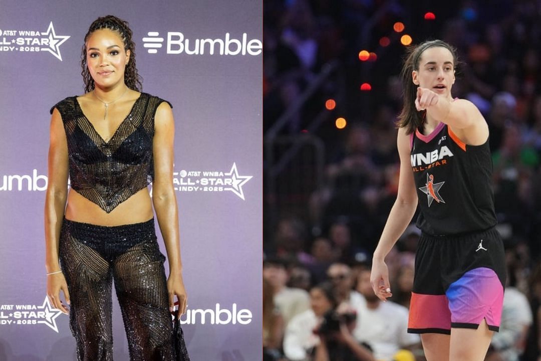 Left: Napheesa Collier posing at the Orange Carpet on Day one of the WNBA All-Star weekend, Indiana Fever guard Caitlin Clark during the 2024 WNBA All-Star game
