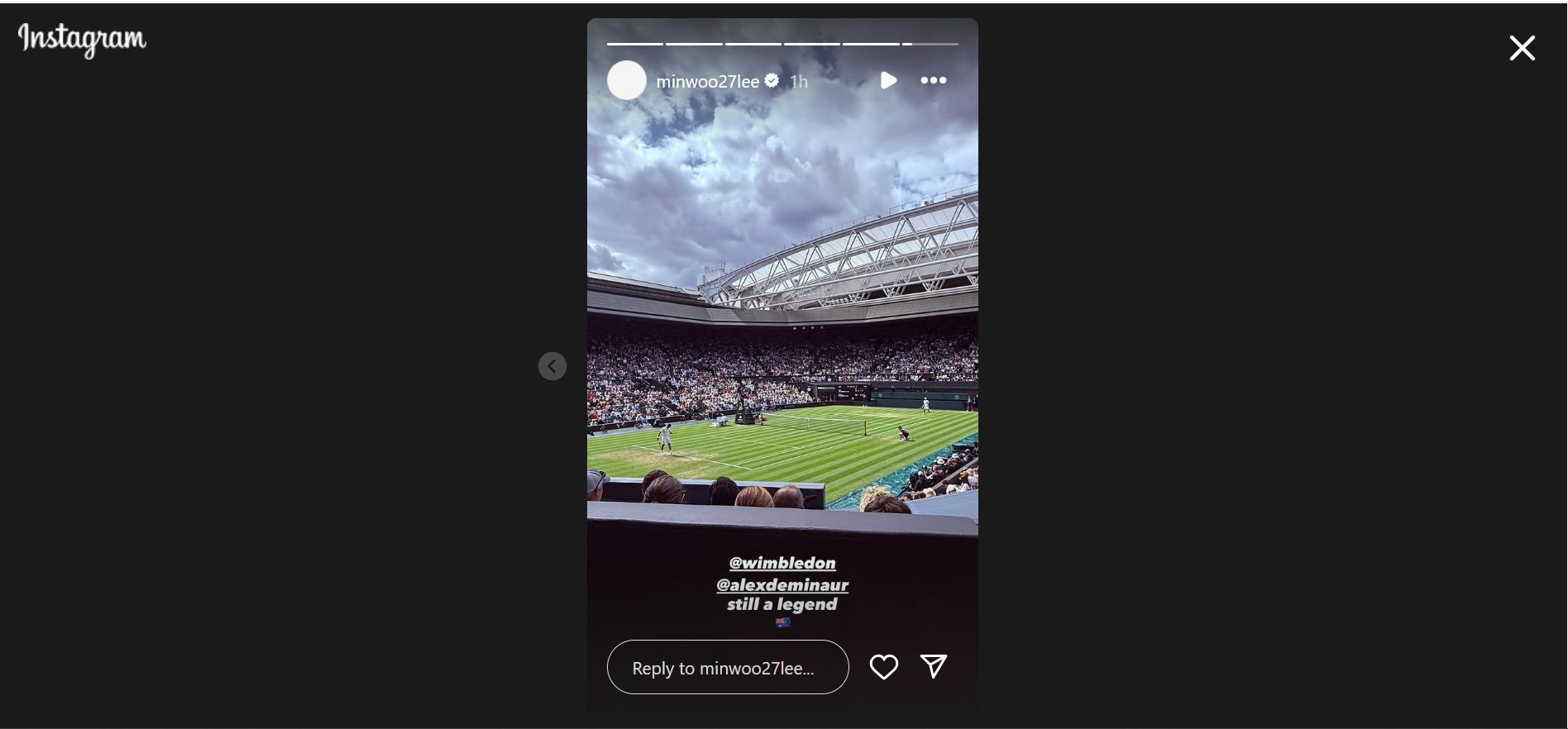 Min Woo Lee appreciating Alex de Minaur (Image Credit: Instagram @minwoo27lee)
