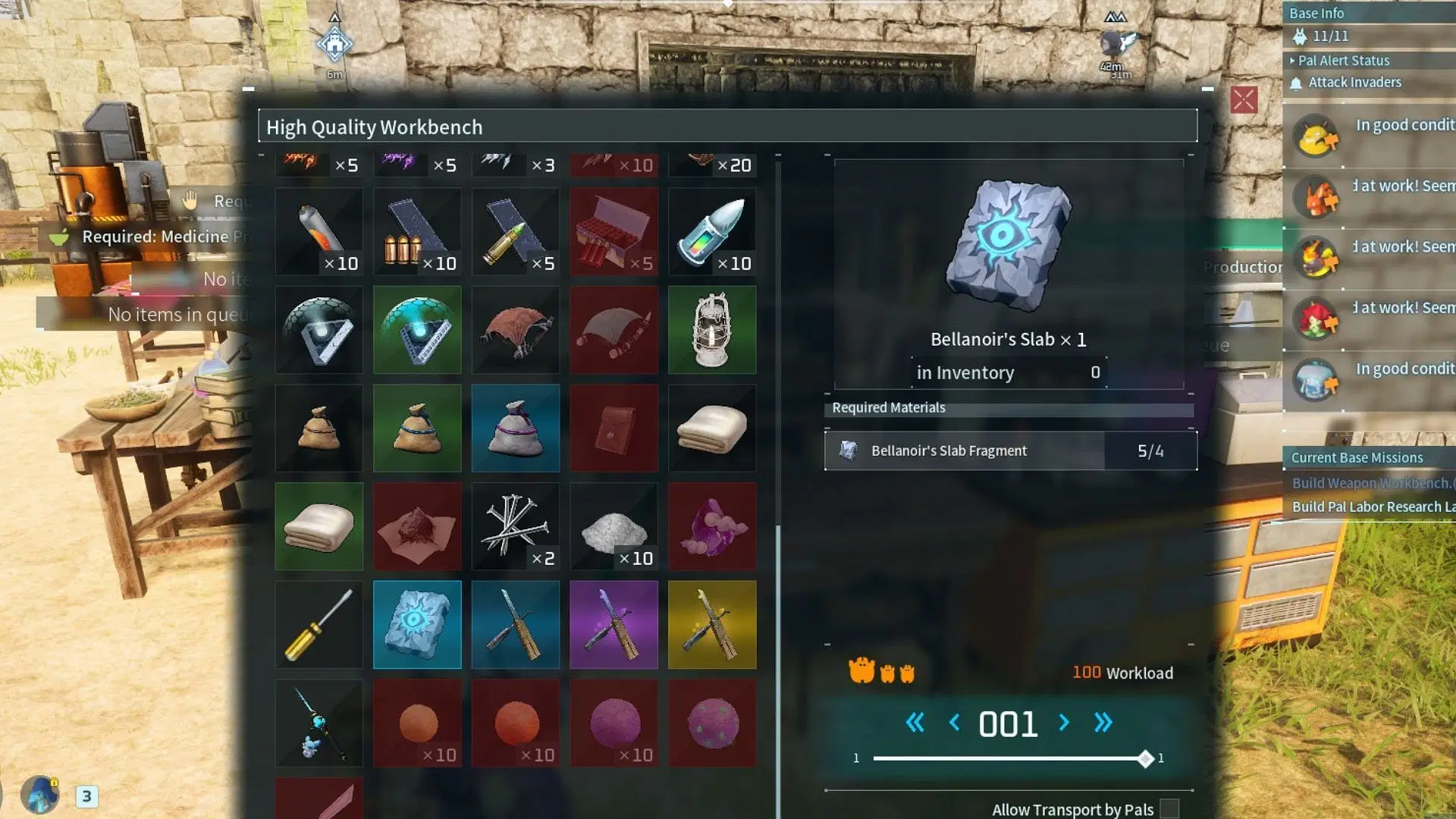 Bring all the Fragments to workbench and complete making the Slab (Image via Pocketpair)
