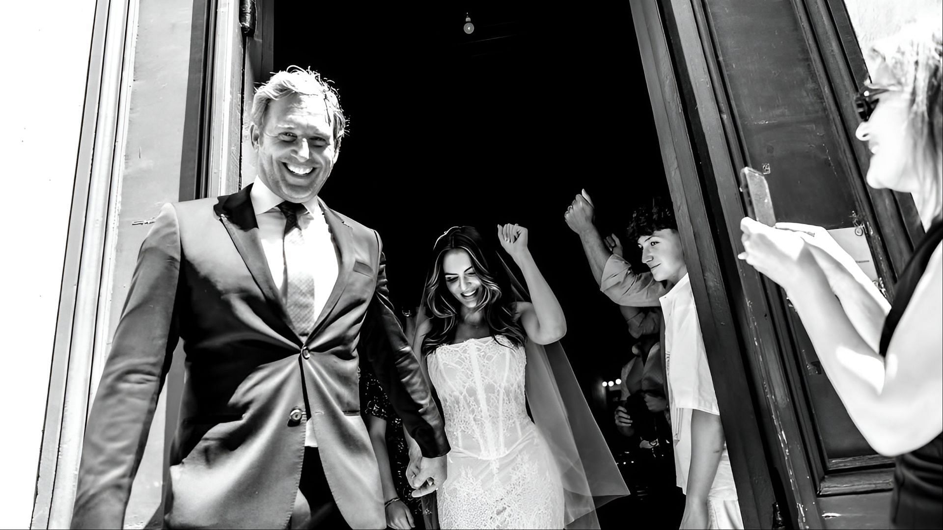Josh Lucas and Brianna Ruffalo exit the chapel after their wedding ceremony in Vatican City, celebrating with loved ones. (Image via @joshlucas/Instagram)