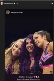 Mercedes Mone, Bayley and Natalya in Evolution in 2018 (Credit: Mercedes on Instagram)