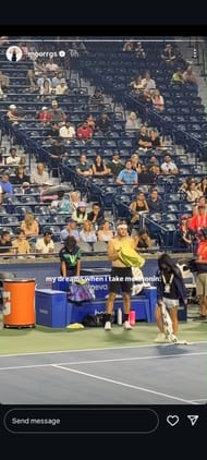 Morgan Riddle's Instagram Story featuring a rain stoppage during boyfriend Taylor Fritz's second-round match at the 2025 National Bank Open (Source: Instagram/moorrgs)