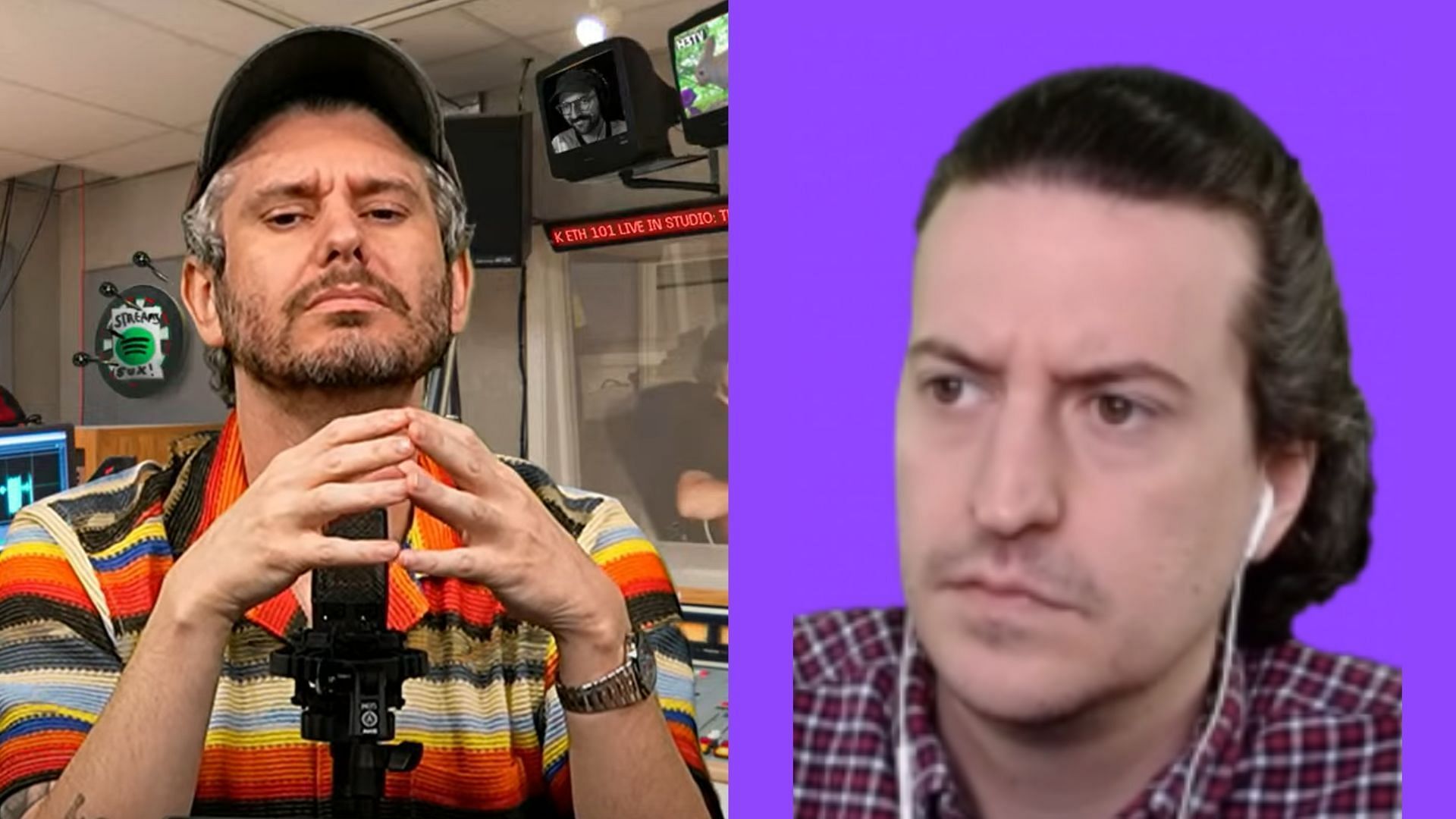 Ethan goes at HasanAbi yet again (Images via H3 Podcast/YouTube, @Mike_from_PA/X)