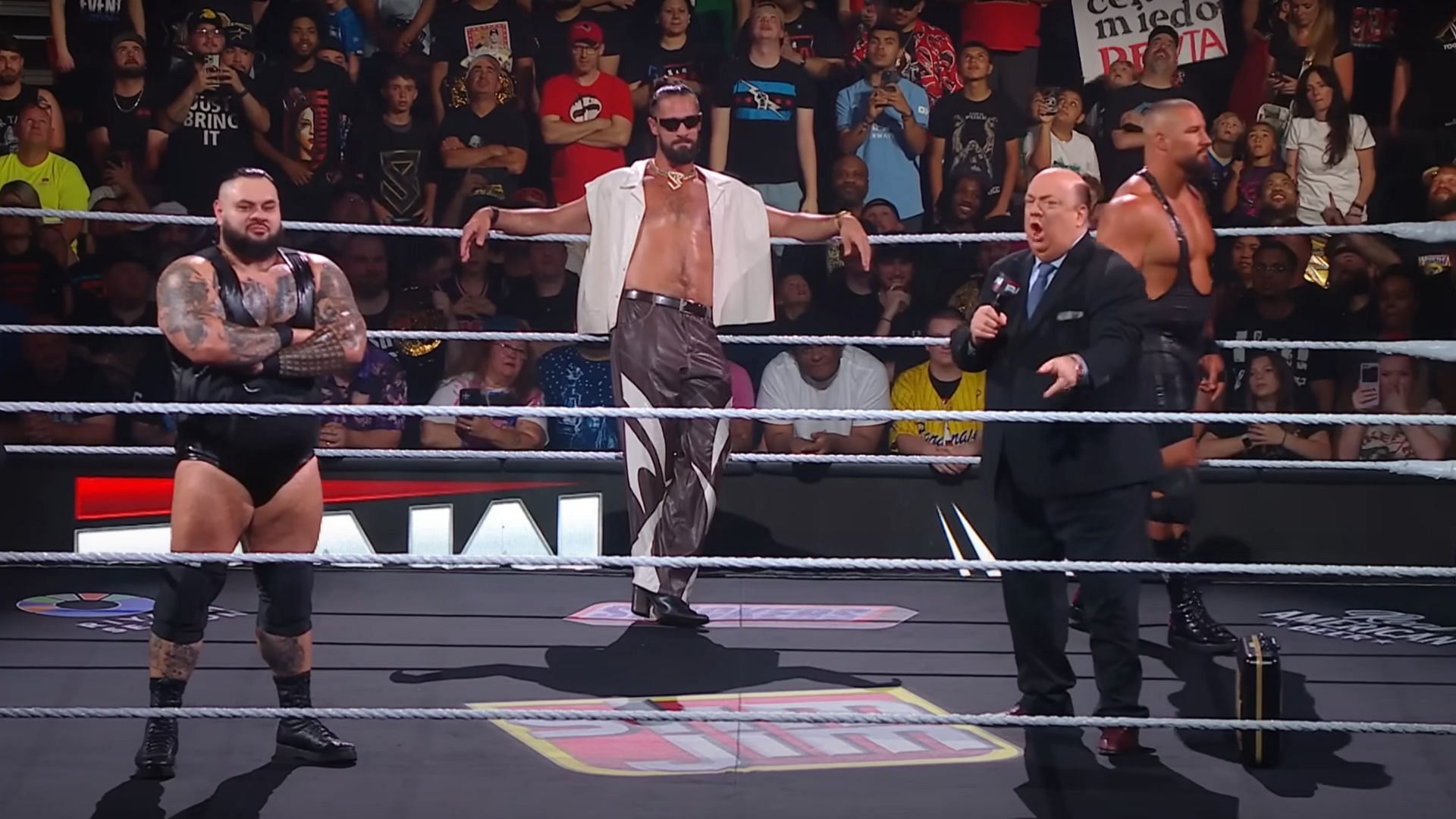 (From the left) Bronson Reed, Seth Rollins, Paul Heyman, and Bron Breakker [Image Credits: WWE