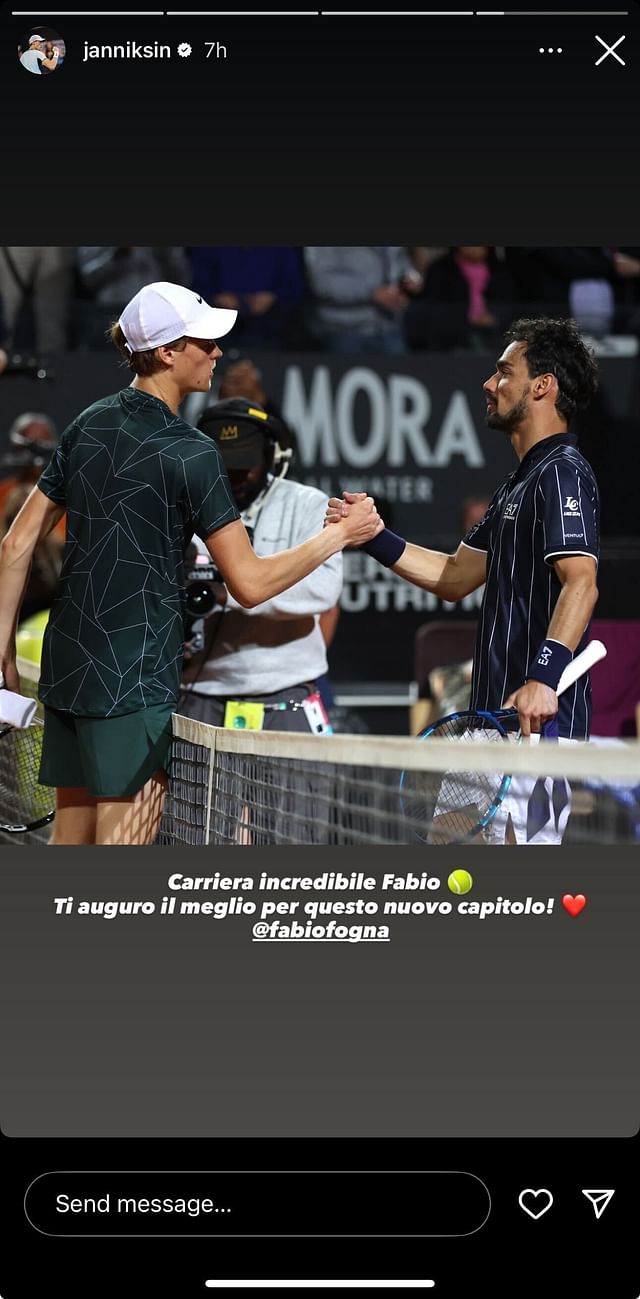 Jannik Sinner's Instagram story (@janniksin)