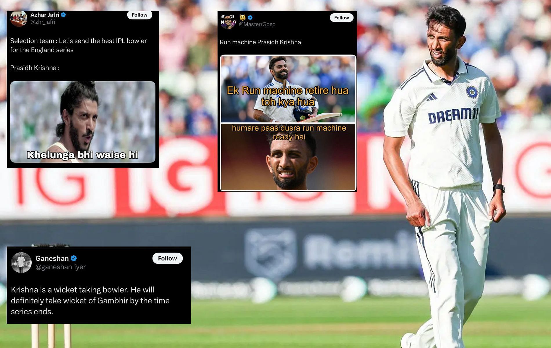 Prasidh Krishna has proved to be expensive with the ball this series. (Pics: Getty Images/X/@ganeshan_iyer/@zhr_jafri/@MasterrGogo).