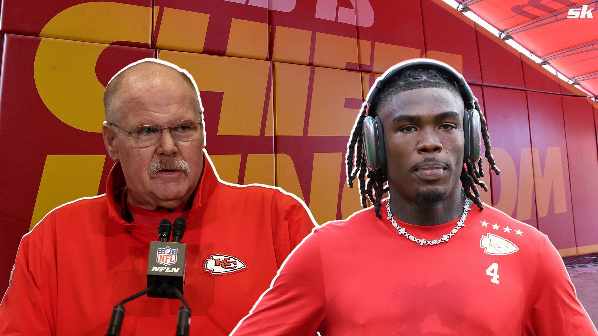 Andy Reid (left); Rashee Rice (right) [Image source: Getty]