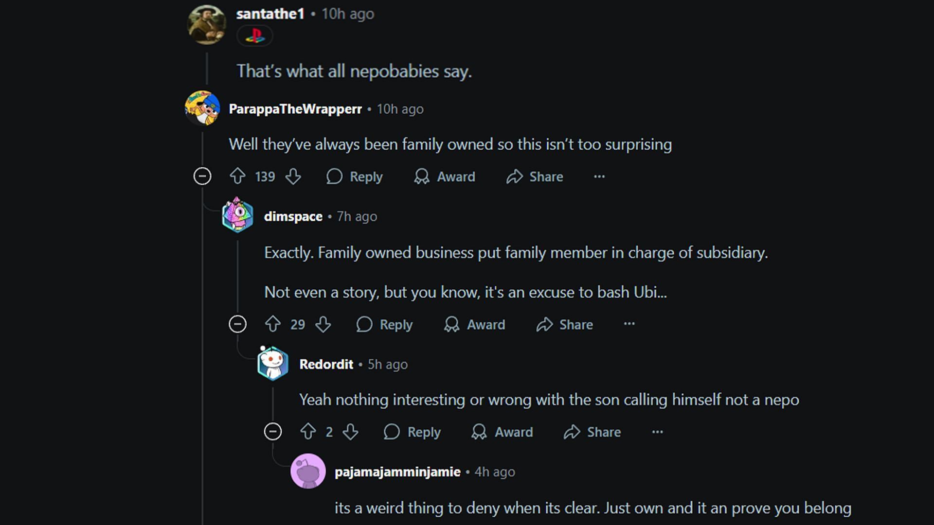 Fans discuss the family-owned nature of businesses (Image via Reddit.com)
