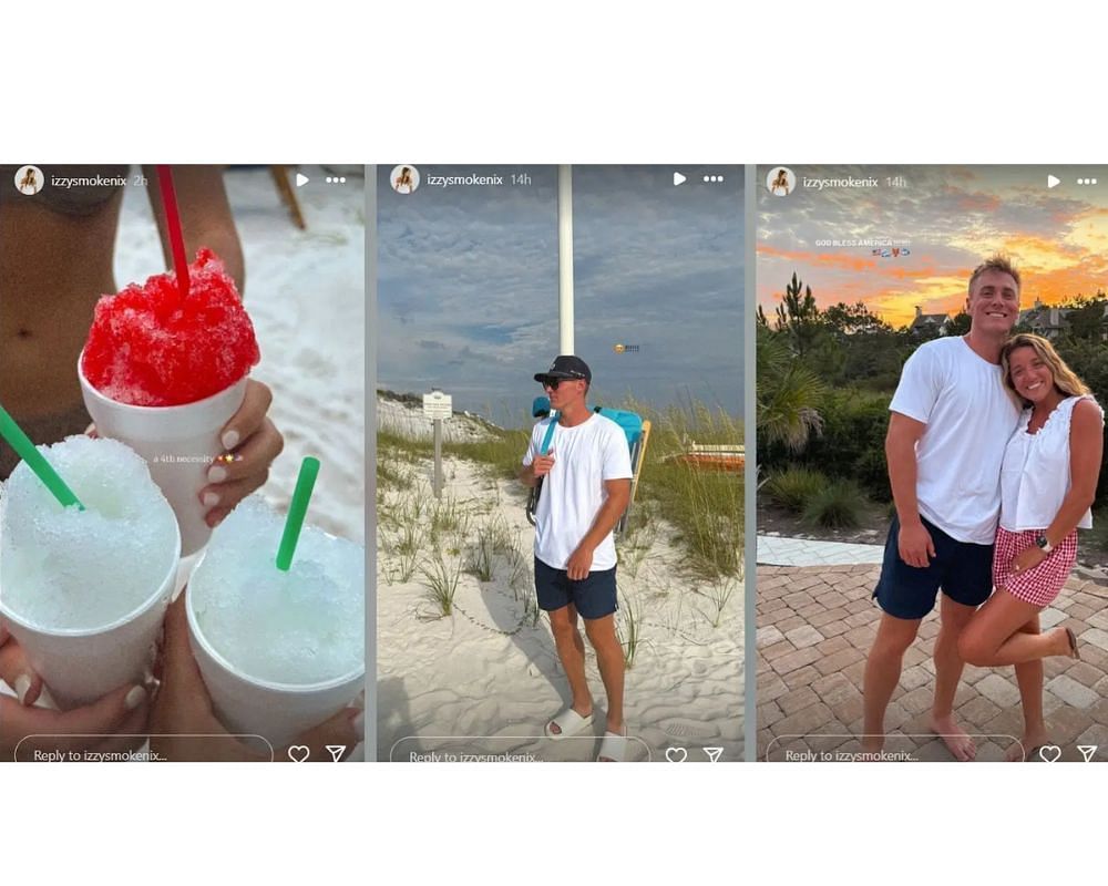 Bo Nix and his wife Izzy celebrate the 4th of July by the beachside [IG/@izzysmokenix]