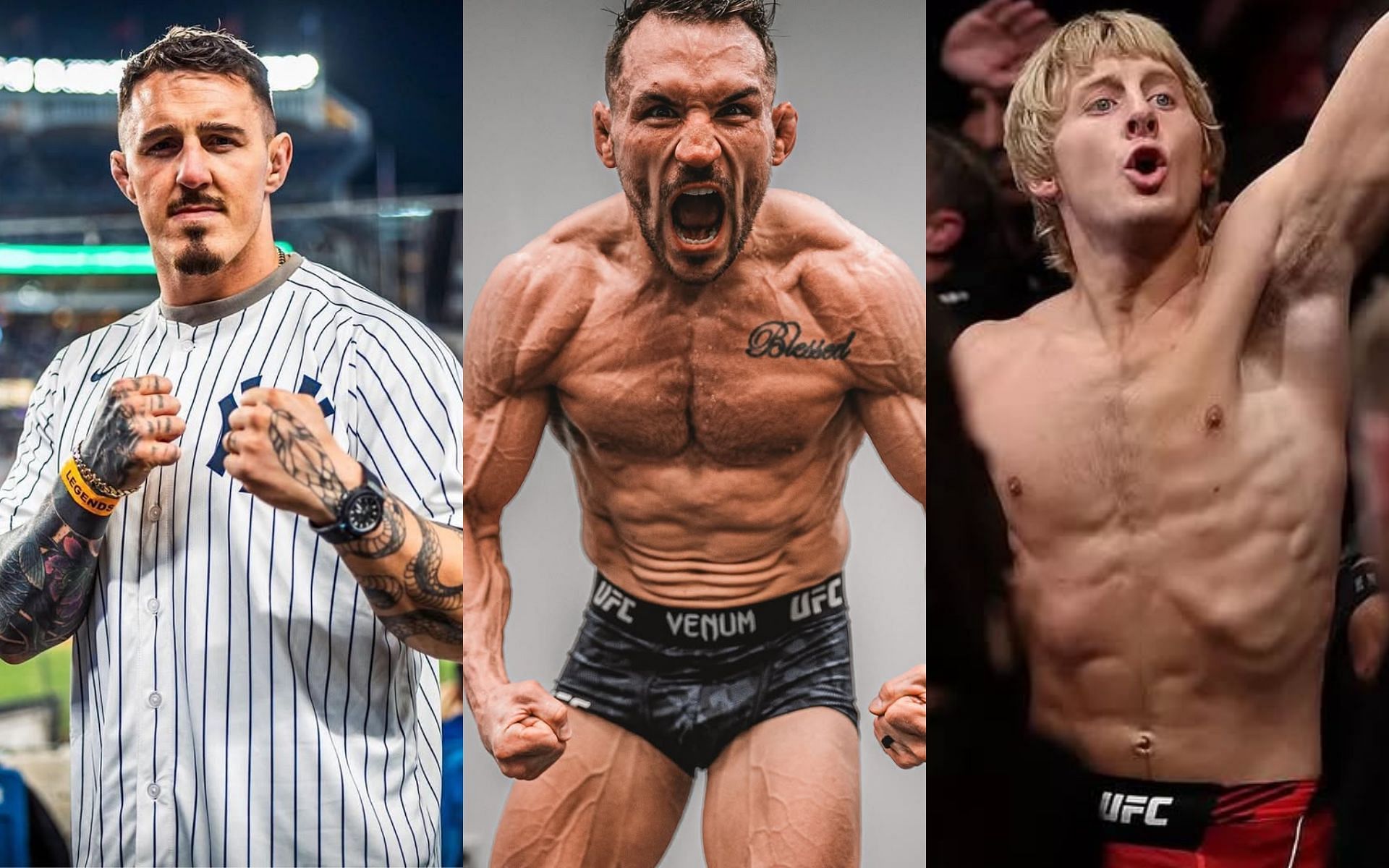 Tom Aspinall (left) unimpressed by Michael Chandler