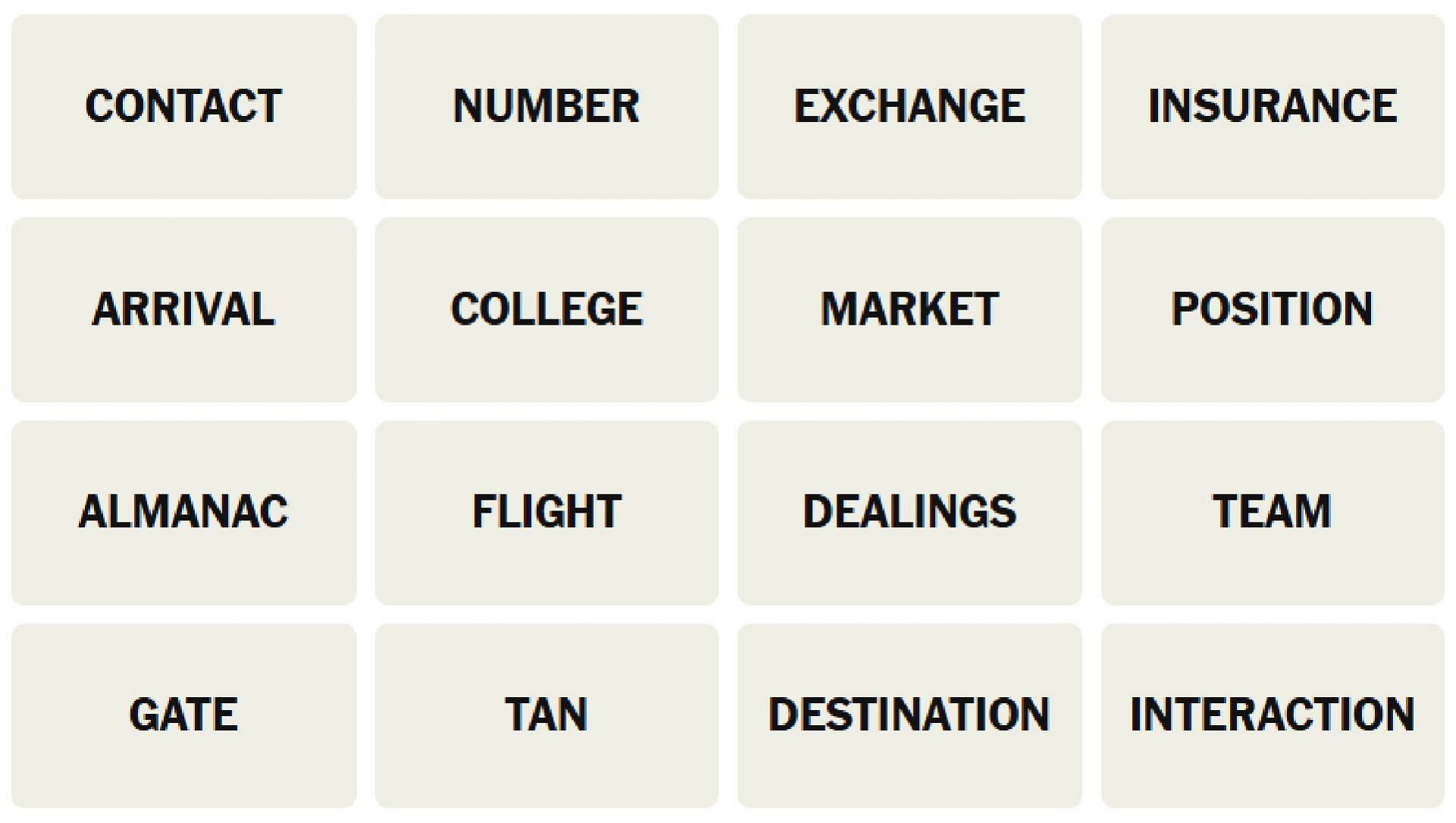 All words for the New York Times Connections puzzle today (Image via The New York Times)