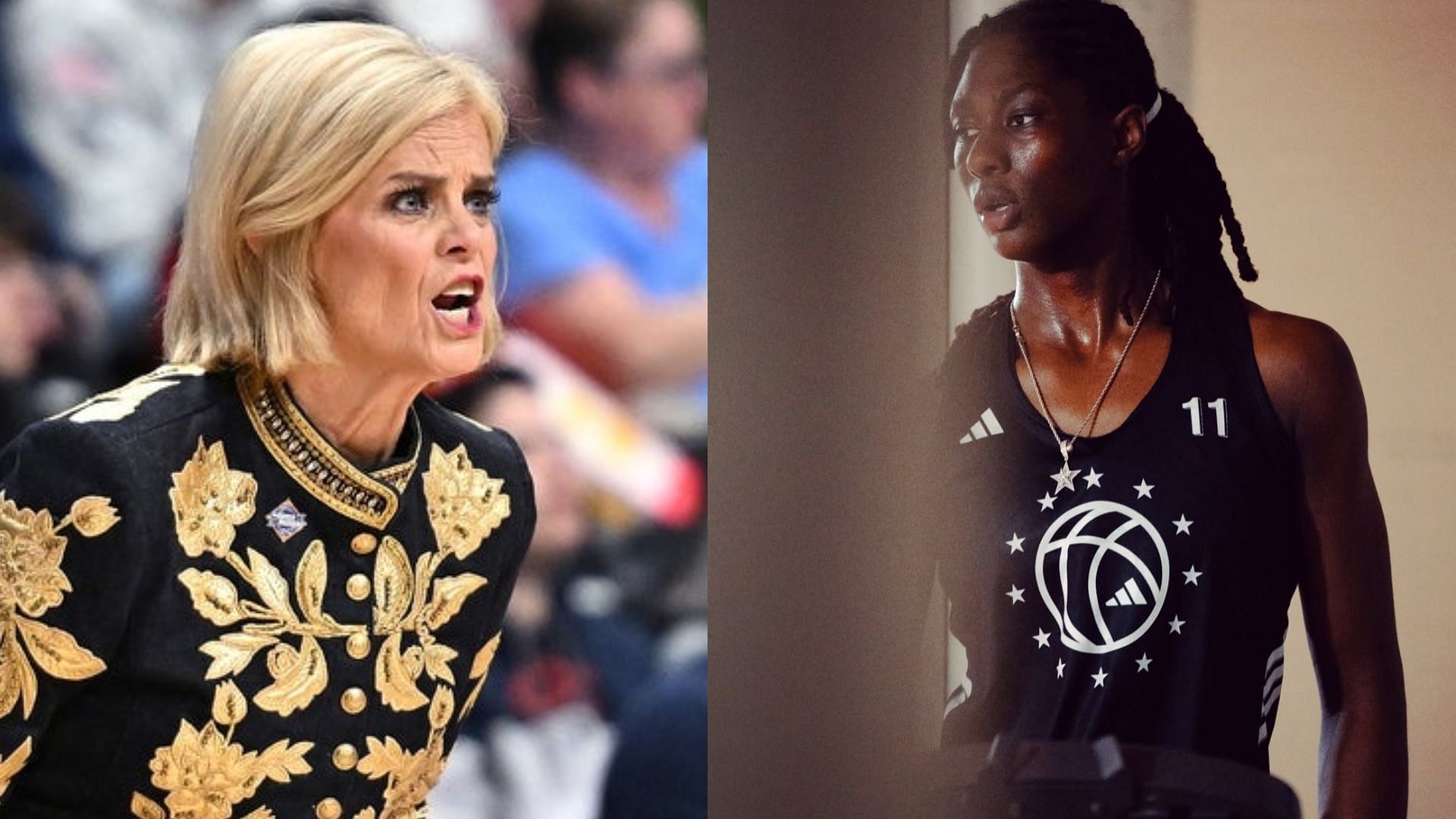 LSU Tigers coach Kim Mulkey and Oliviyah Edwards