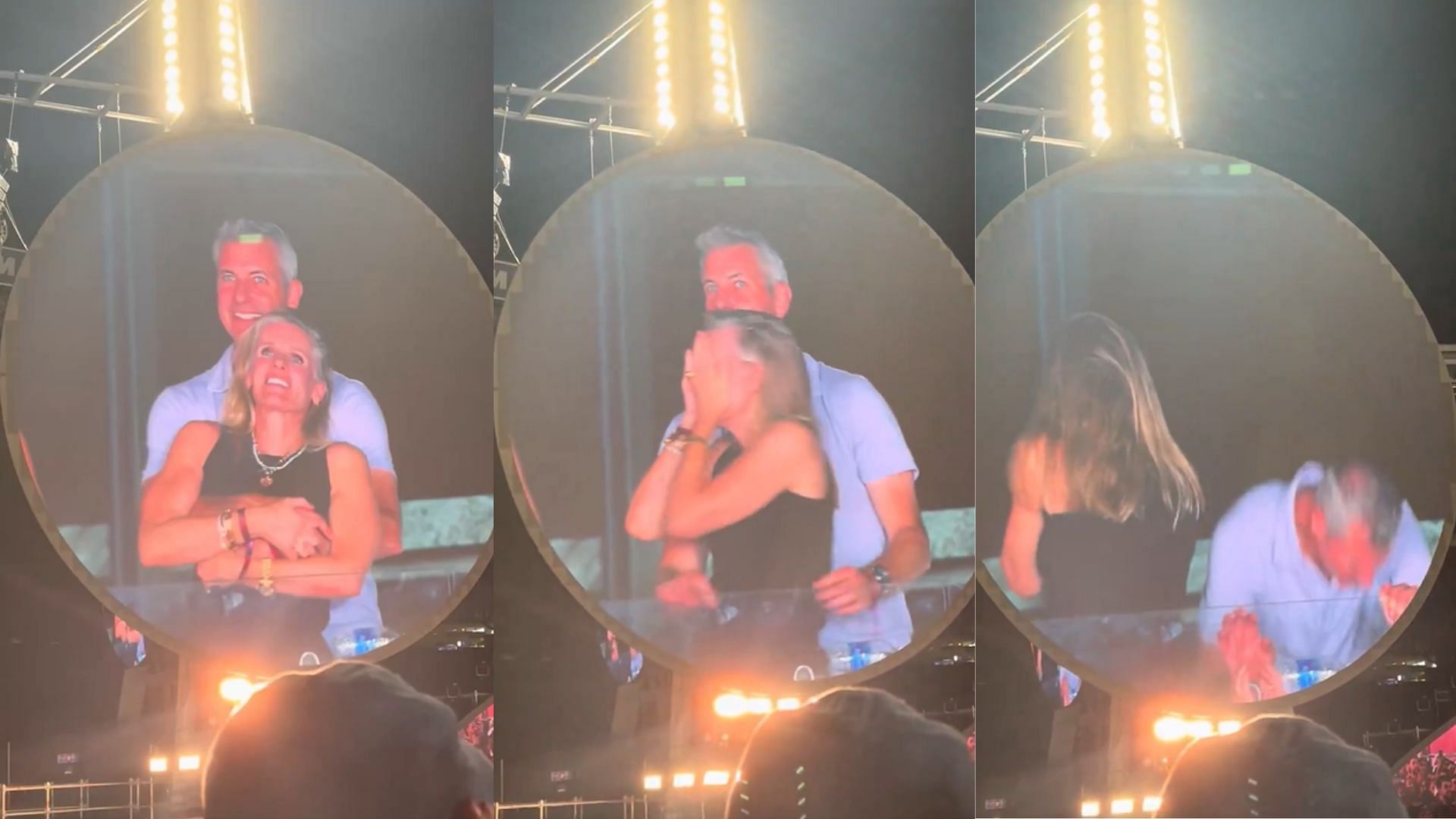 Screenshots of Andy Byron and Kristin Cabot taken at Coldplay concert (Image via X/@AmririKing) 