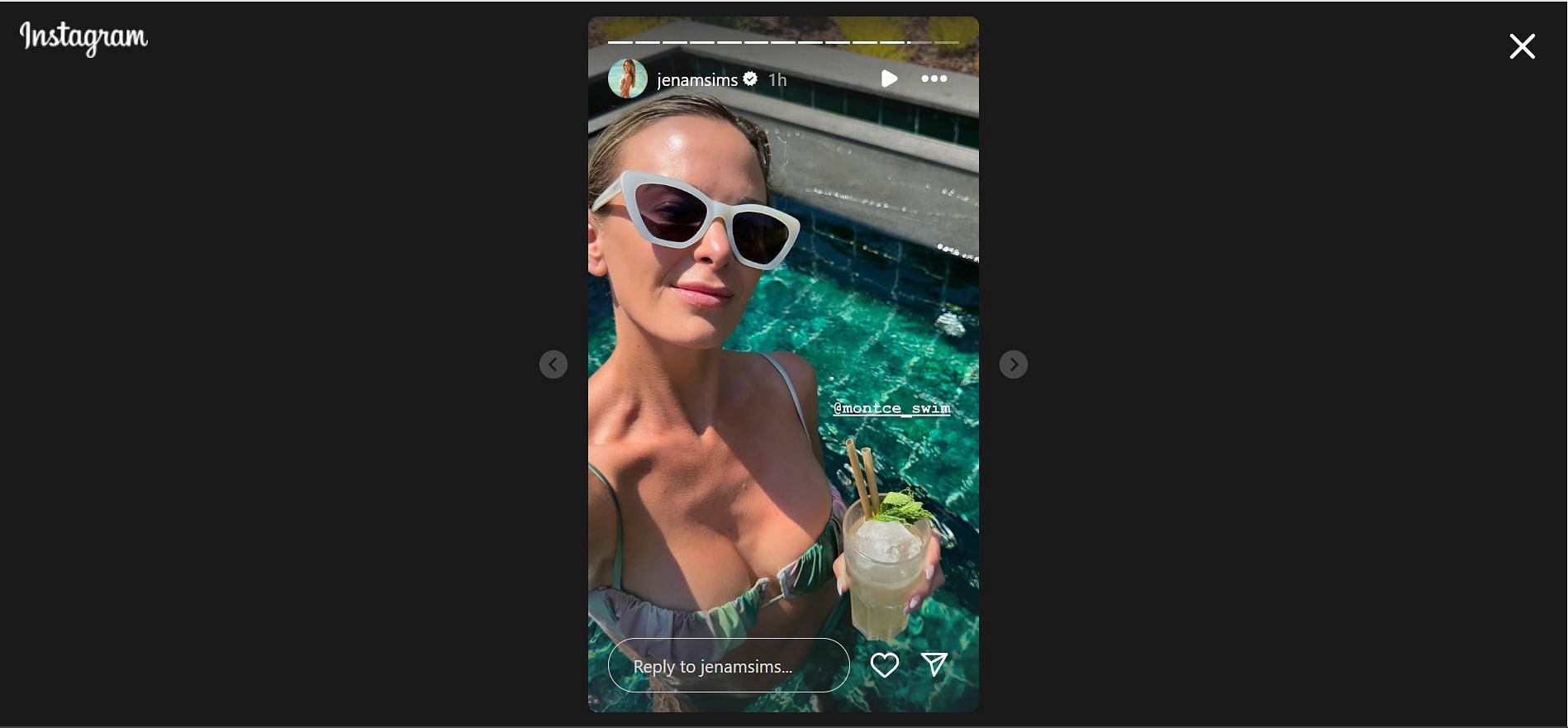 Still taken from Sims' Instagram story (Image Credit: Instagram @jenamsims)