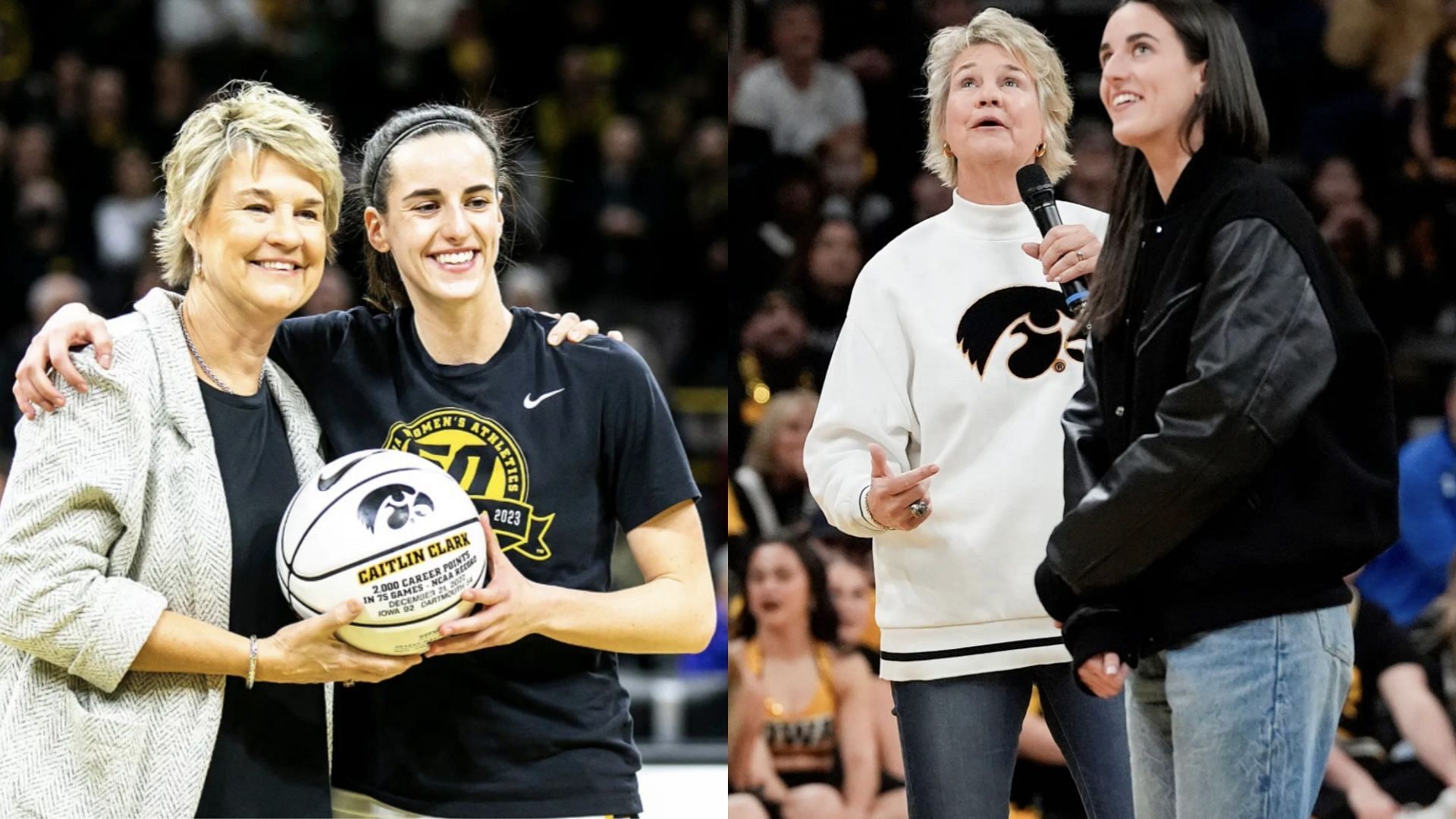 Former Iowa head coach Lisa Bluder and Iowa legend Caitlin Clark