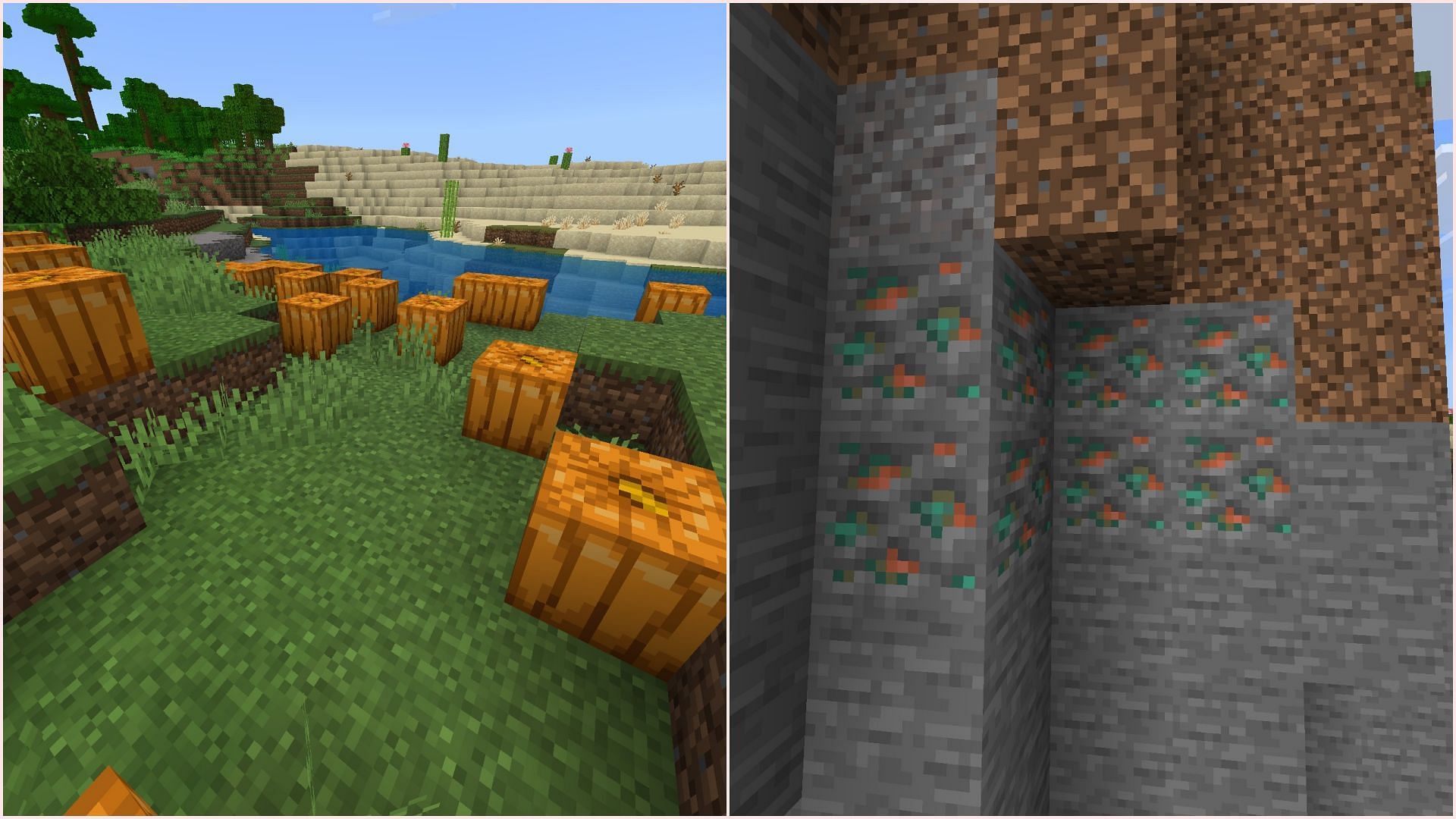 You will need a block of copper and a carved pumpkin to spawn a copper golem and a chest (Image via Sportskeeda Gaming || Mojang Studios)