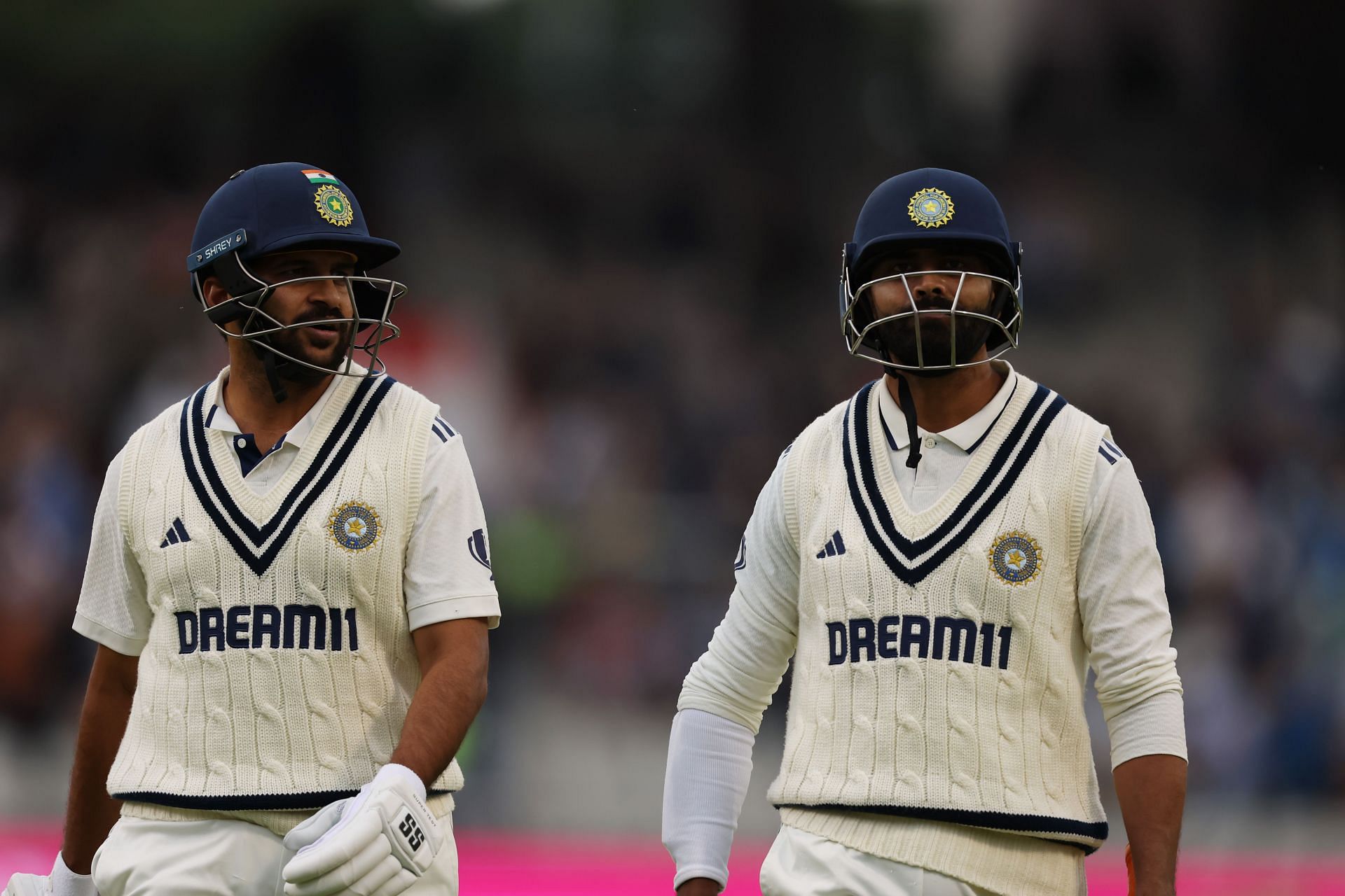 Shardul Thakur (left) and Ravindra Jadeja were the unbeaten batters at Stumps on Day 1. [P/C: Getty]
